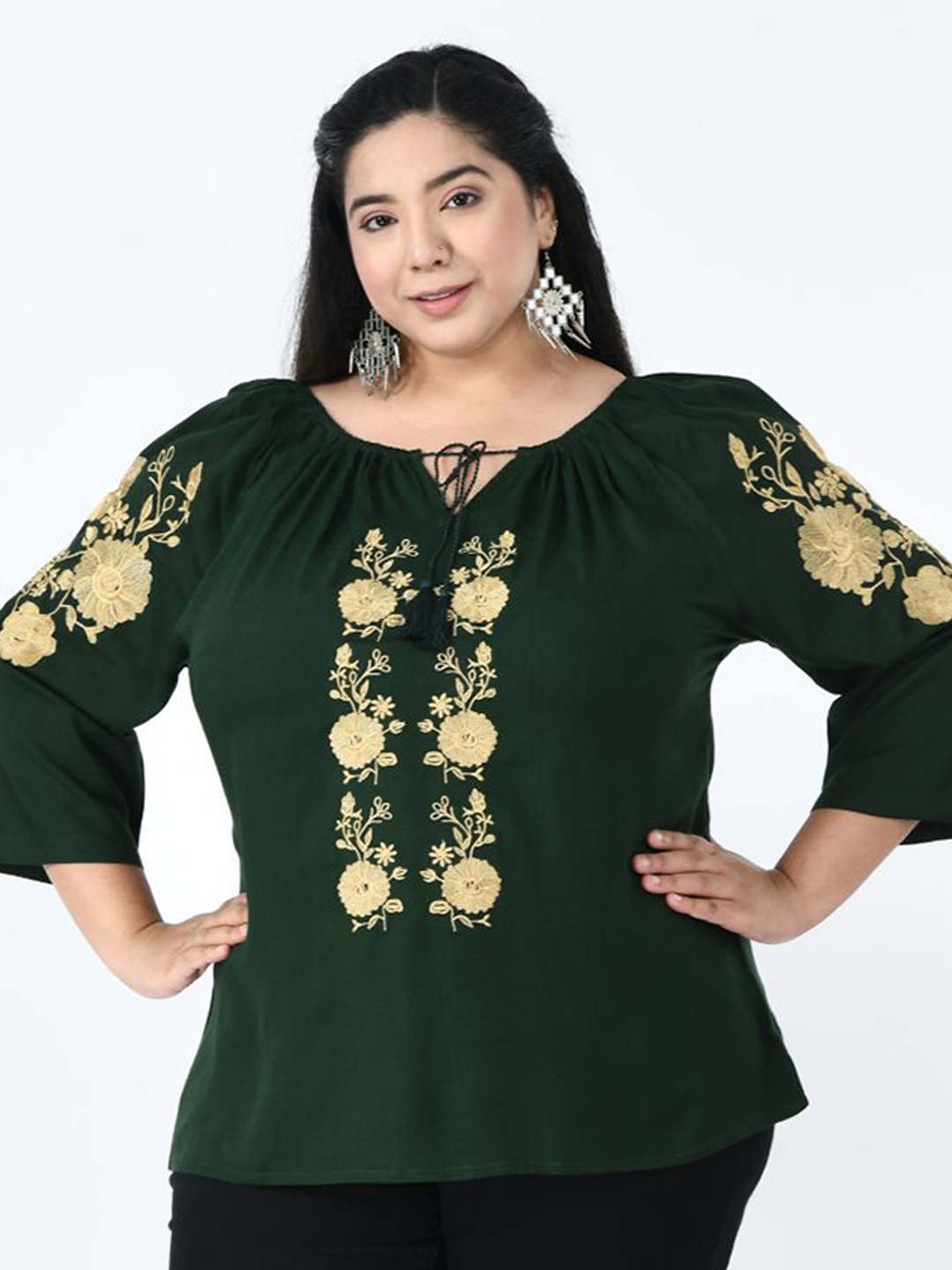 

VAAMII Women Embroidered Top, Green