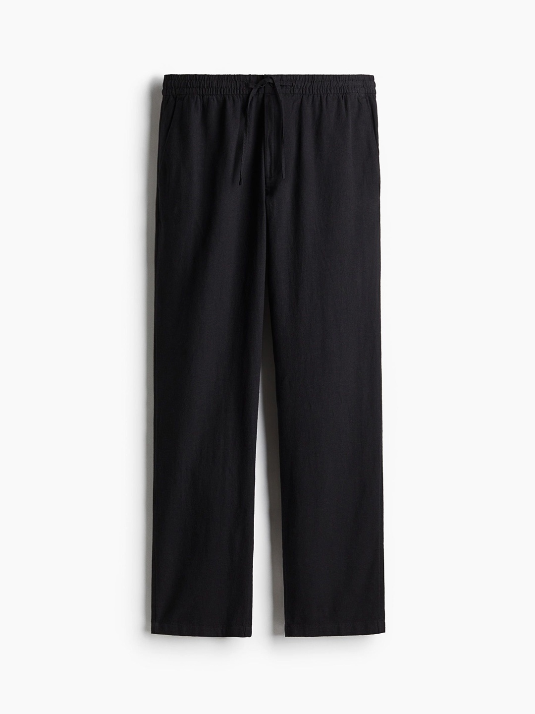 

H&M Regular Fit Linen-Blend Trousers, Black