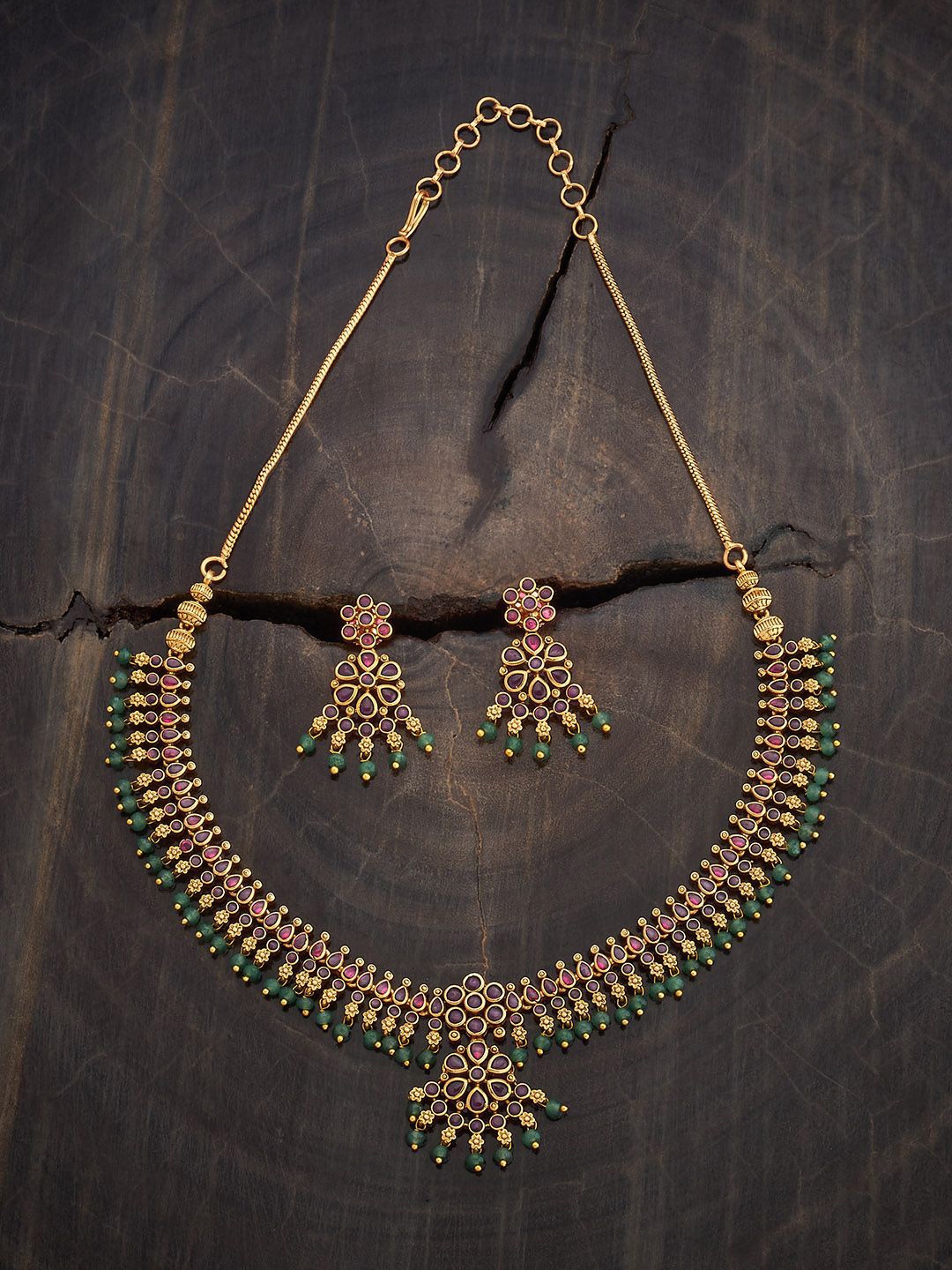 

Kushal's Fashion Jewellery Gold-Plated Stone-Studded & Beaded Antique Jewellery Set