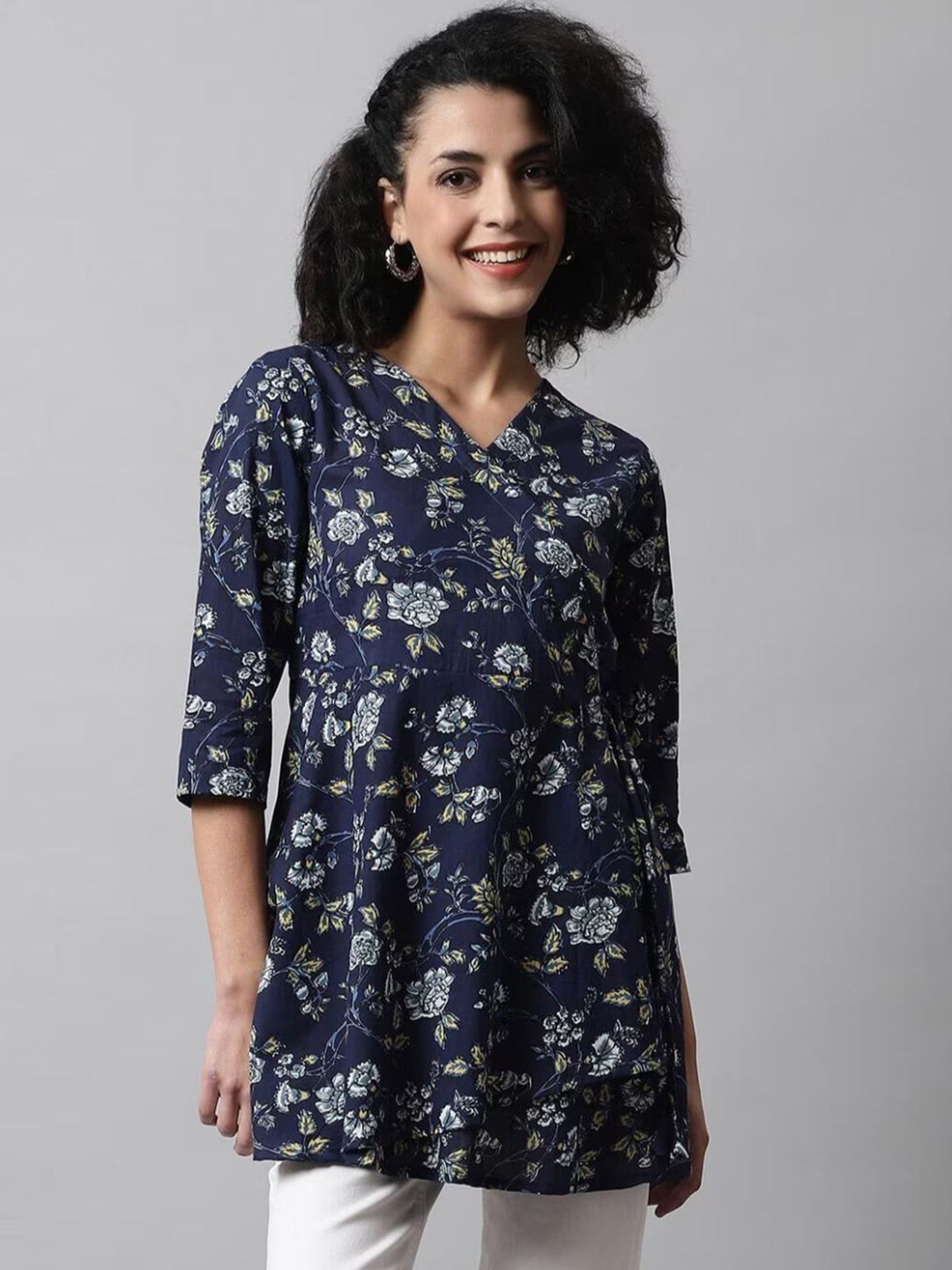 

Rangun Floral Print Peplum Top, Blue