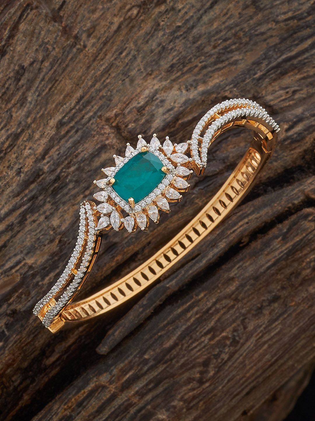 

Kushal's Fashion Jewellery Gold-Plated Zircon-Studded Kada Style Bracelet