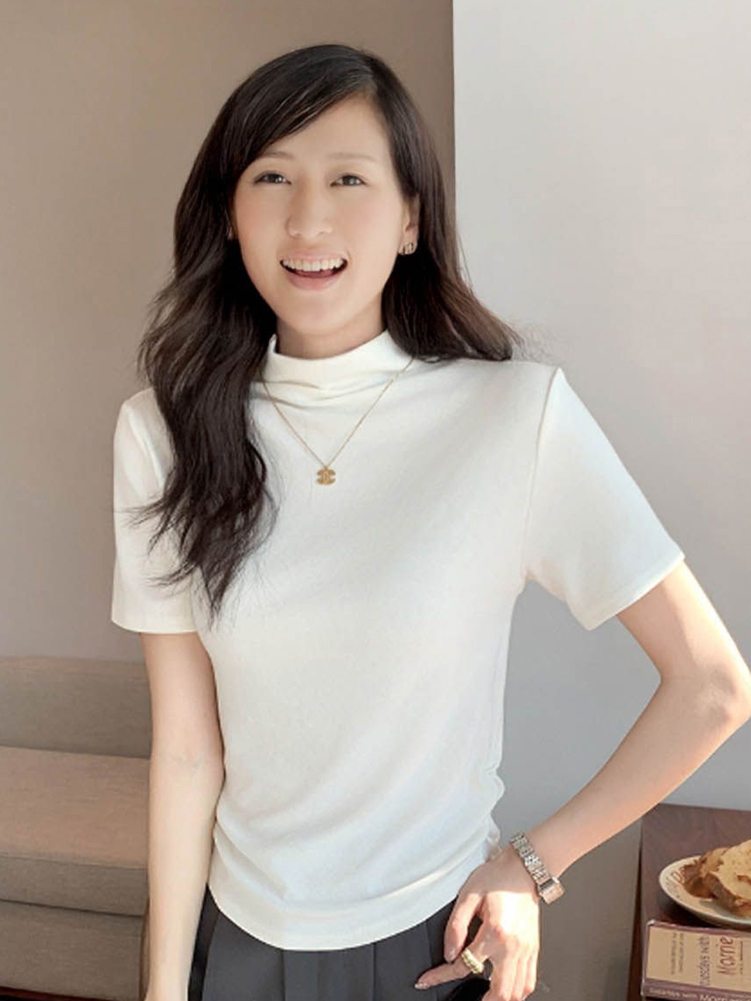 

StyleCast High neck Solid Top, White
