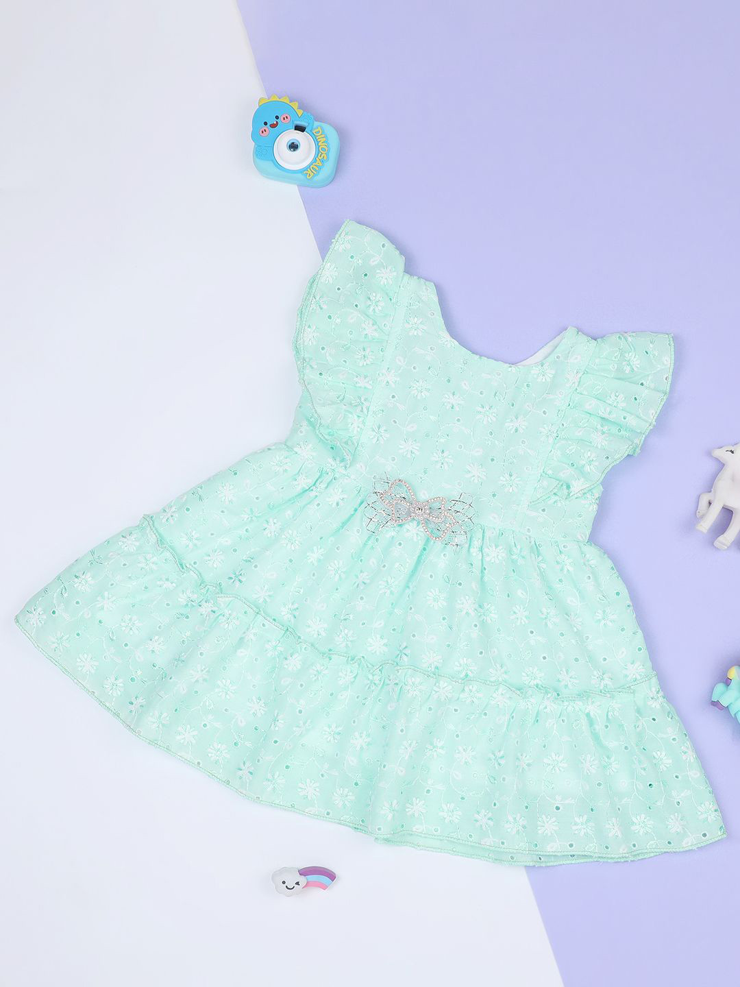 

Macwin Girls Floral Embroidered Cotton Fit & Flare Dress, Green