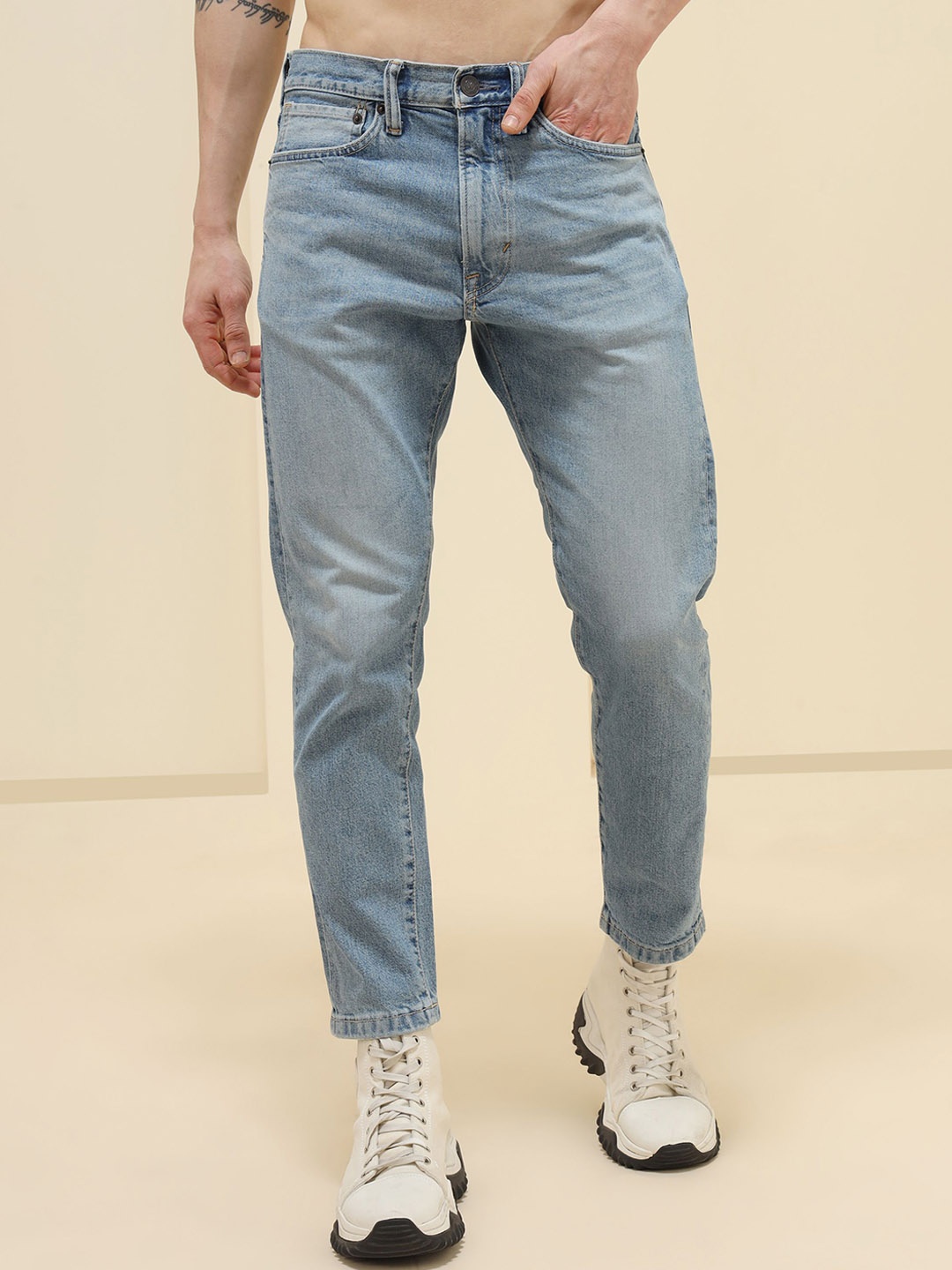 

XABIRI Men Tapered Fit Heavy Fade Jeans, Blue