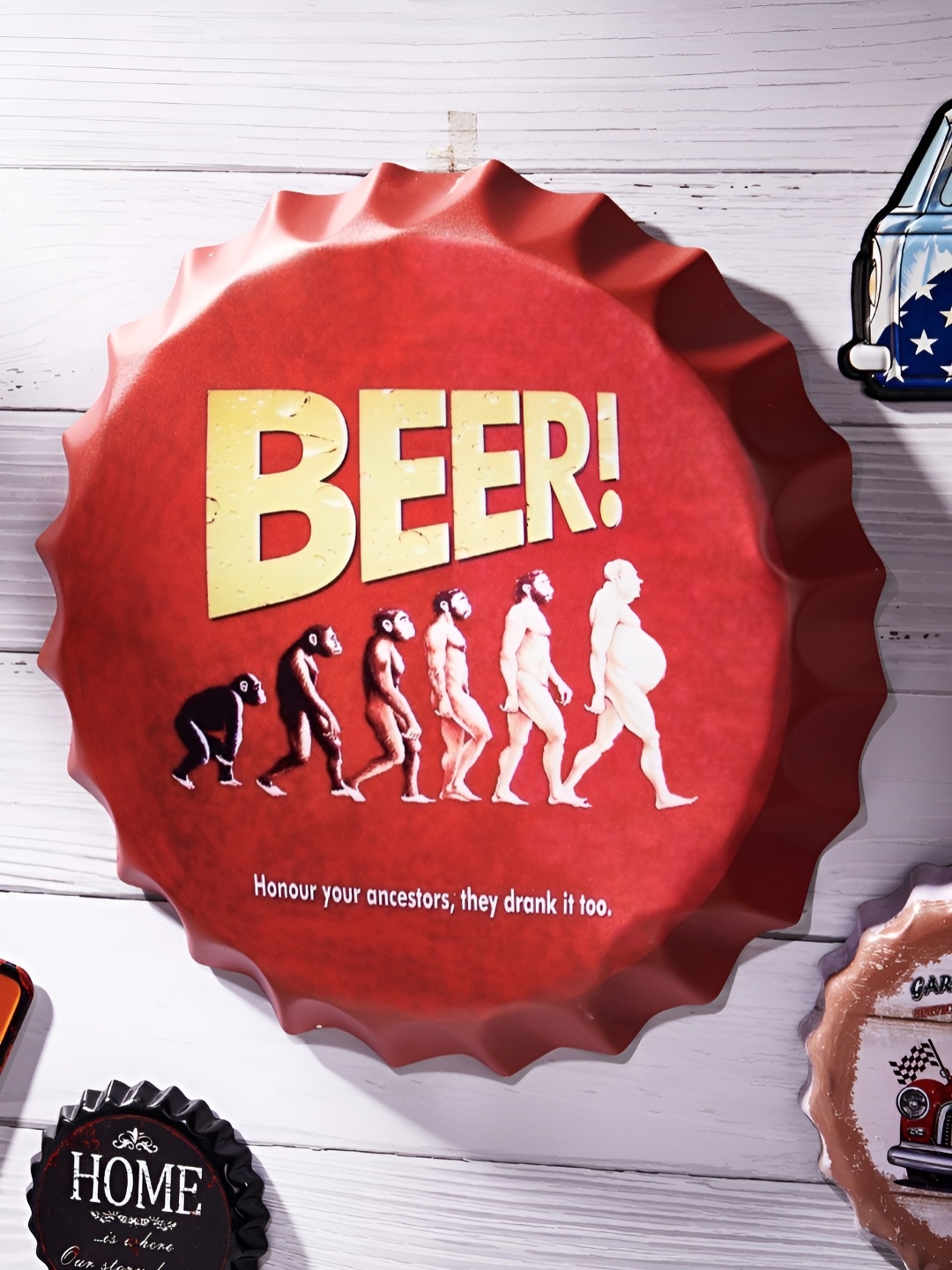 

eazy wagon Red & Brown Beer Evolution Printed Metal Bottle Caps Wall Decor