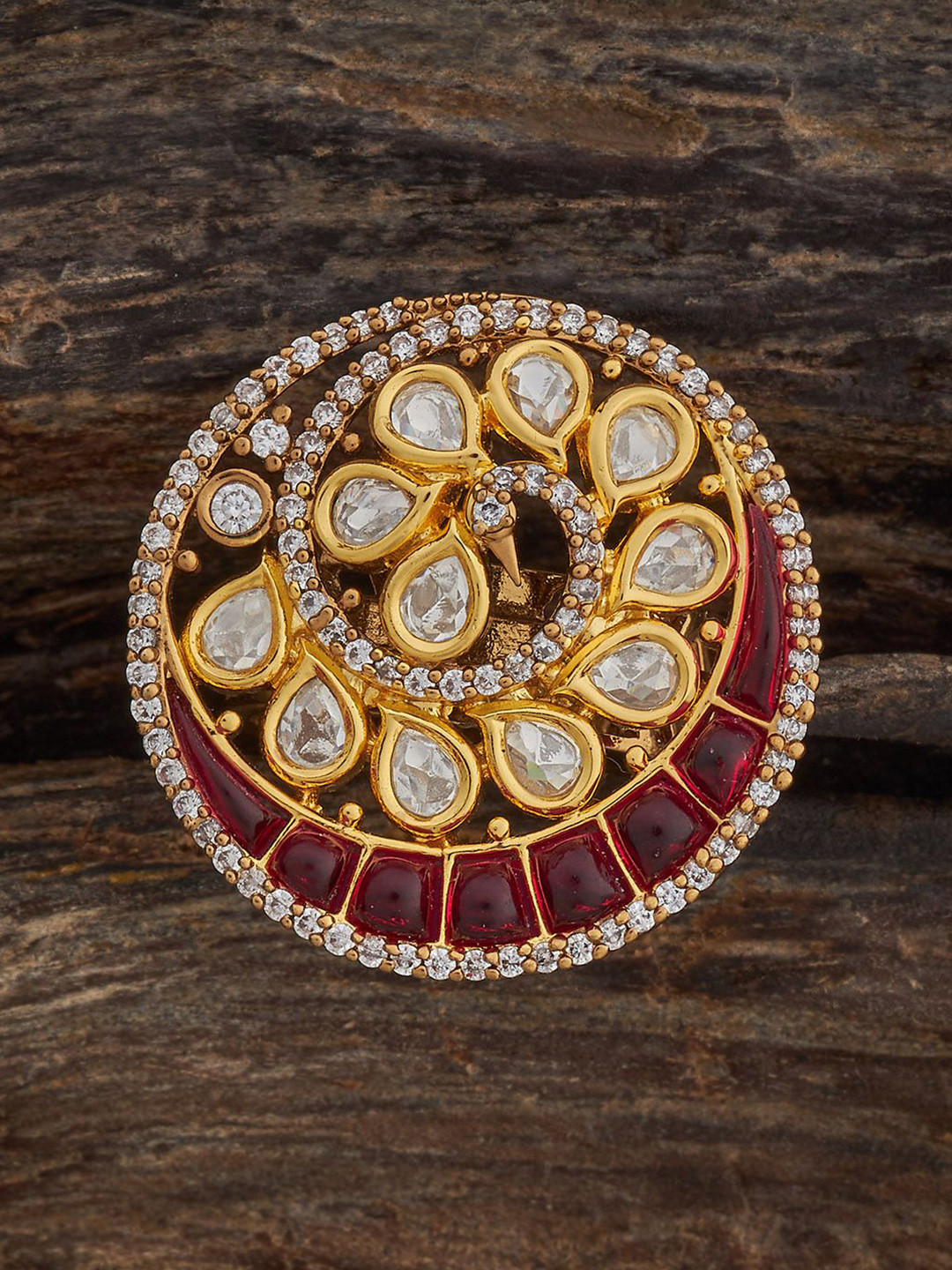 

Kushal's Fashion Jewellery Victoria-Plated Kundan-Studded Adjustable Finger Ring, Gold