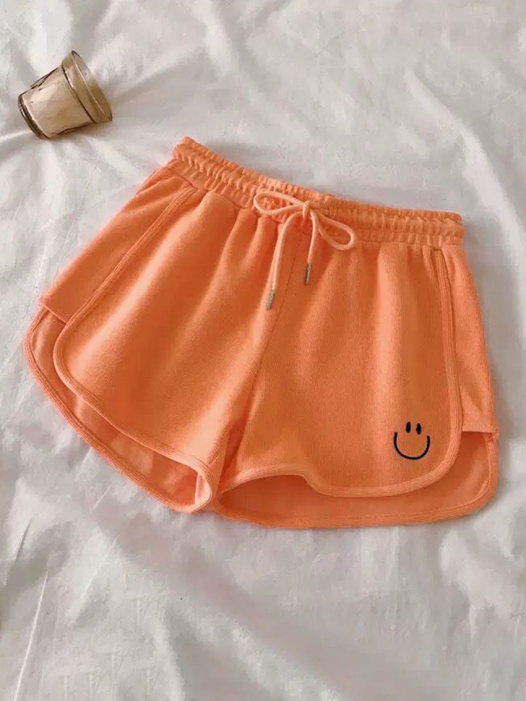 

MADE FOR HER LABEL Women Smiley Casual Waisted Shorts, Orange
