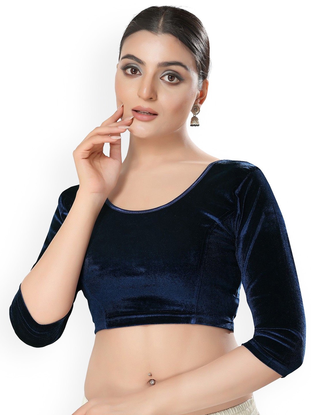 

Mmore Round Neck Stretchable Saree Blouse, Navy blue