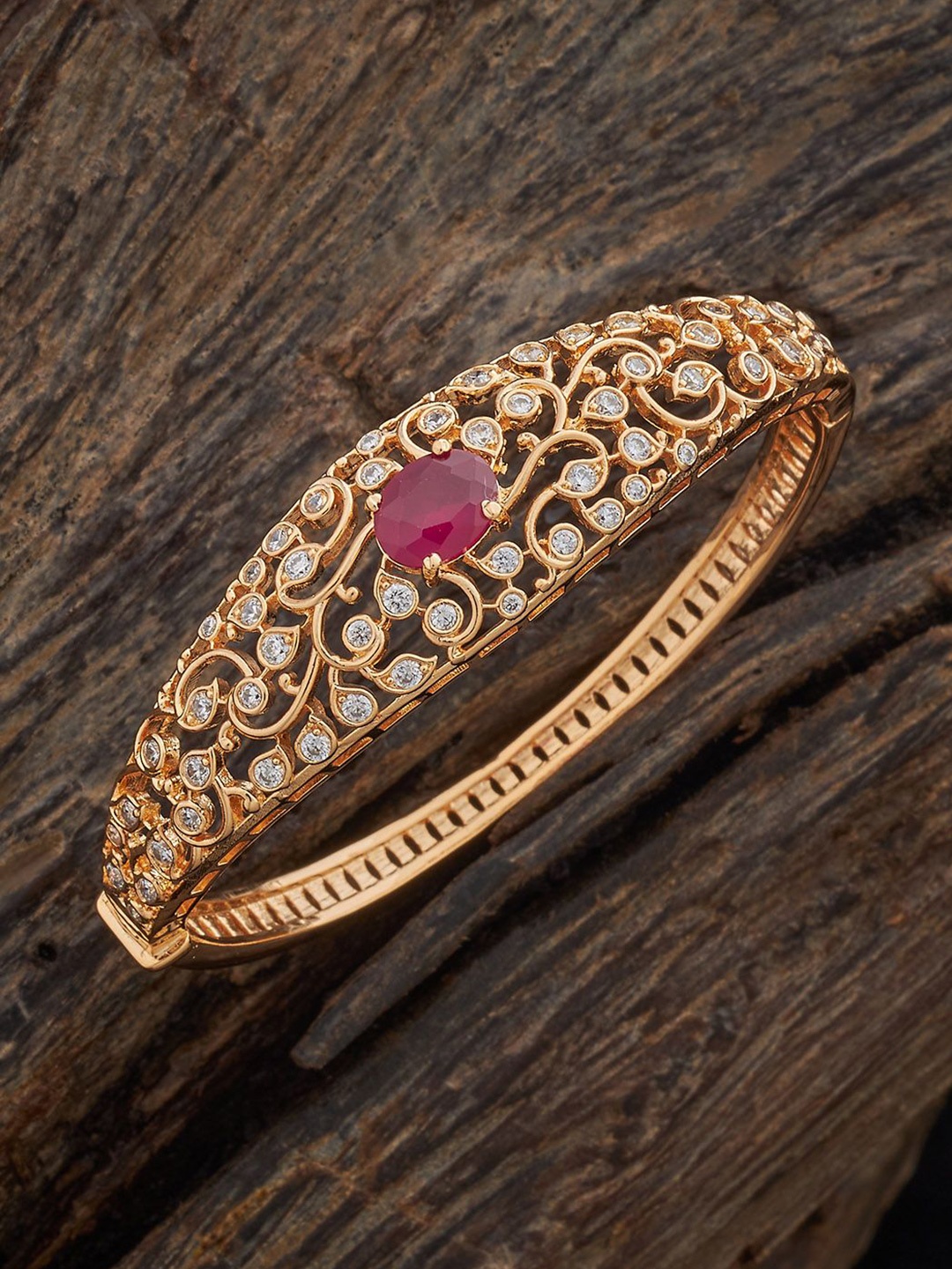 

Kushal's Fashion Jewellery Gold-Plated Zircon-Studded Kada Style Bracelet
