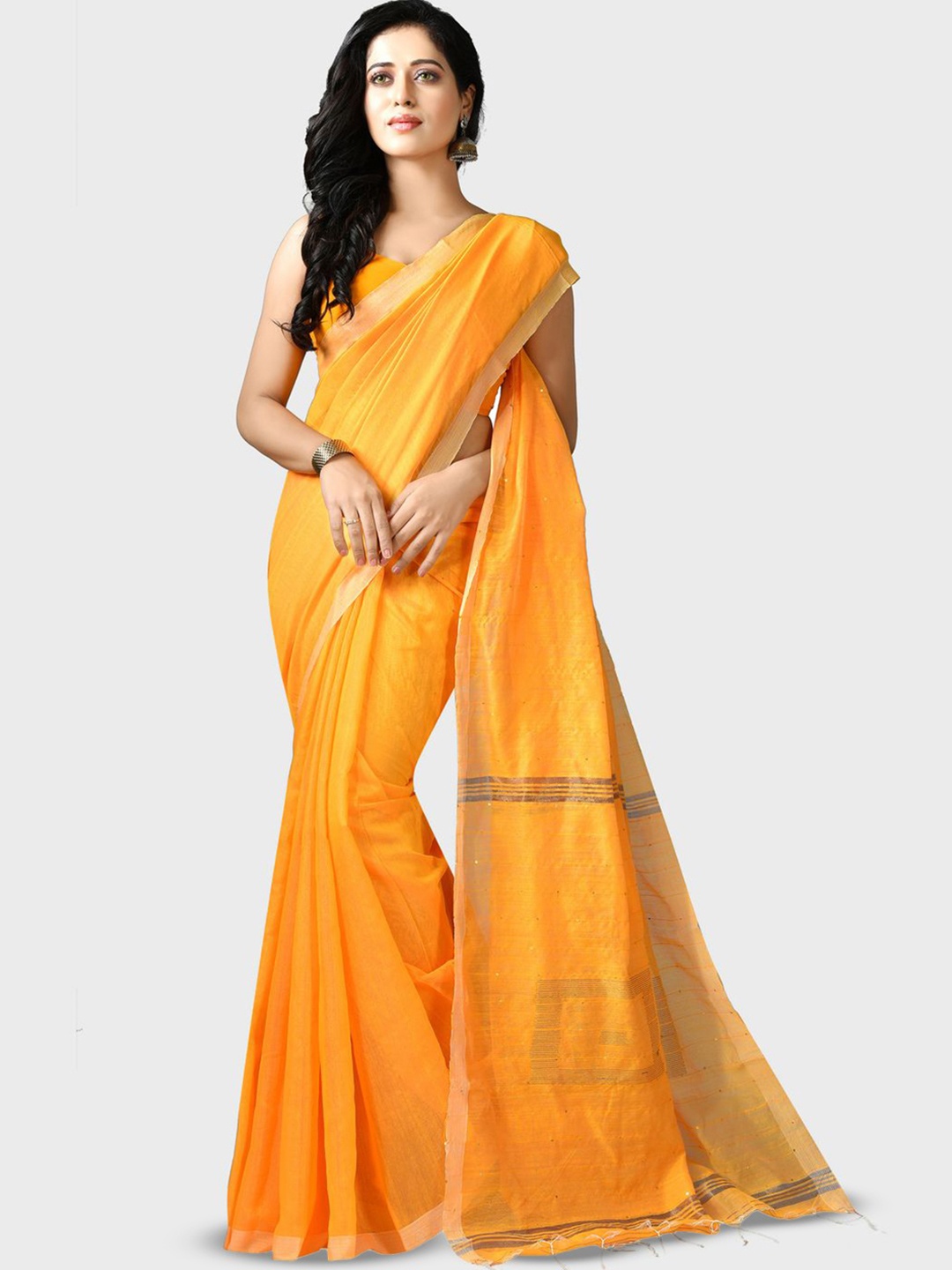 

Crochetin Sequinned Saree with Blouse Piece, Yellow