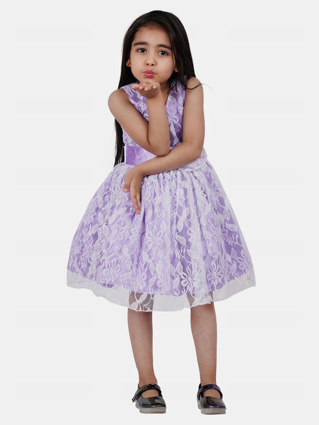 

Wow Princess Girls Floral Round Neck Lace Fit & Flare Dress, Lavender