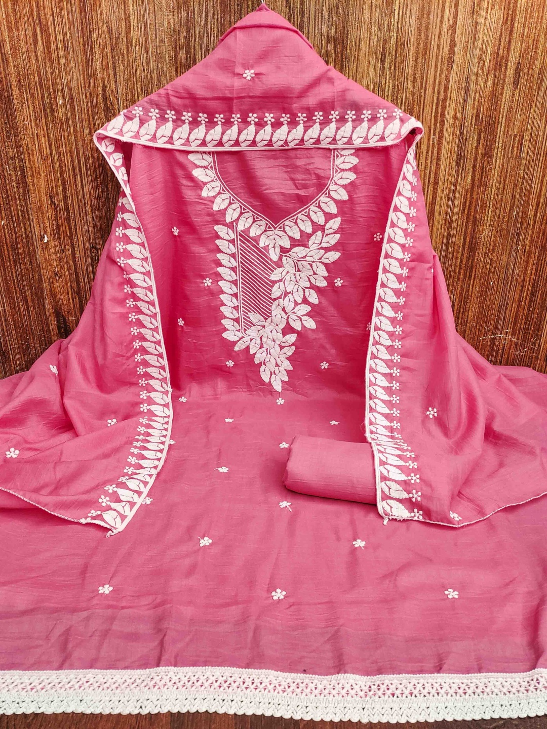 

Blissta Floral Embroidered Unstitched Dress Material, Pink