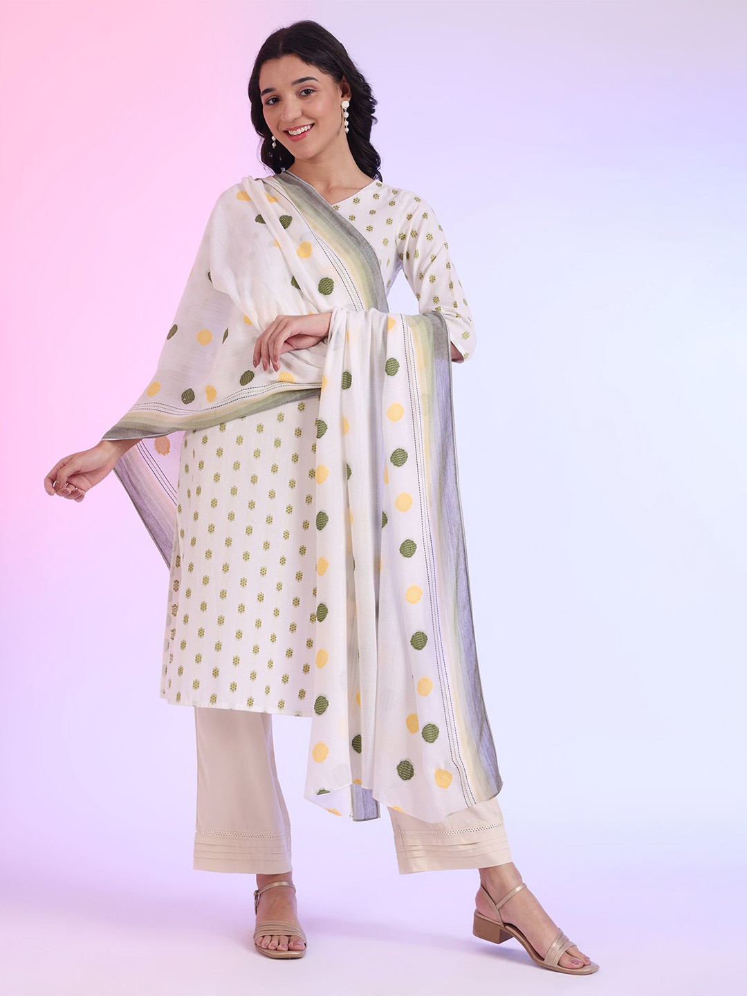 

AURELIA Geometric Woven Design Dupatta, White