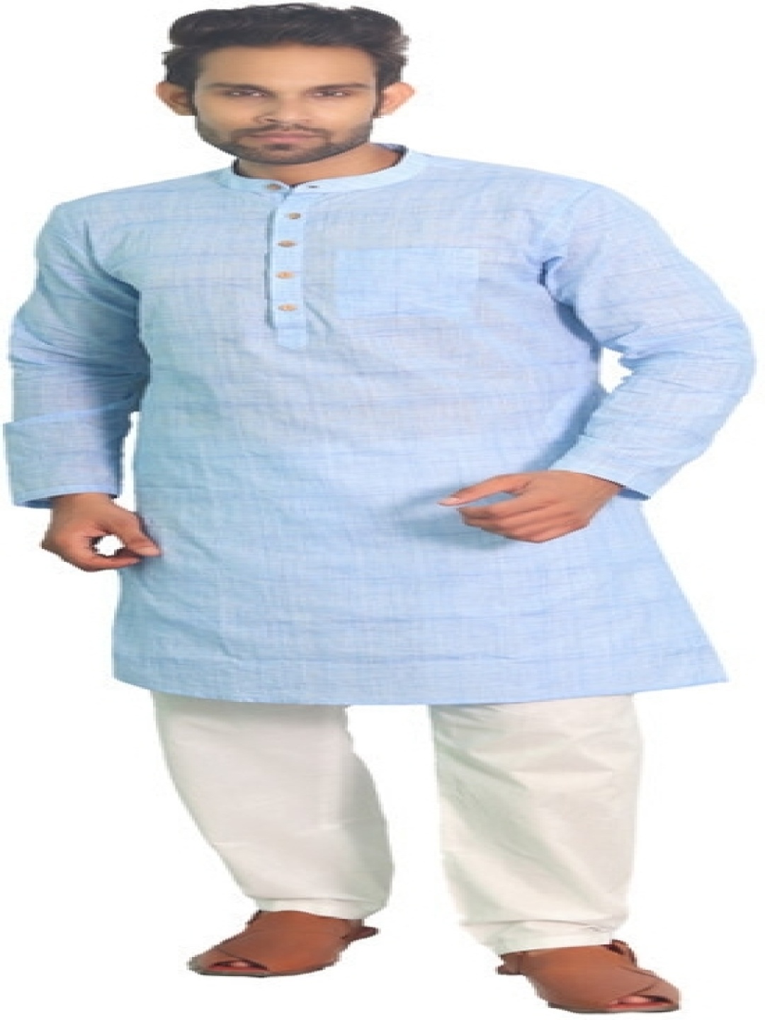 

House of Aqss Band Collar Pure Cotton Straight Kurta With Pyjamas, Blue