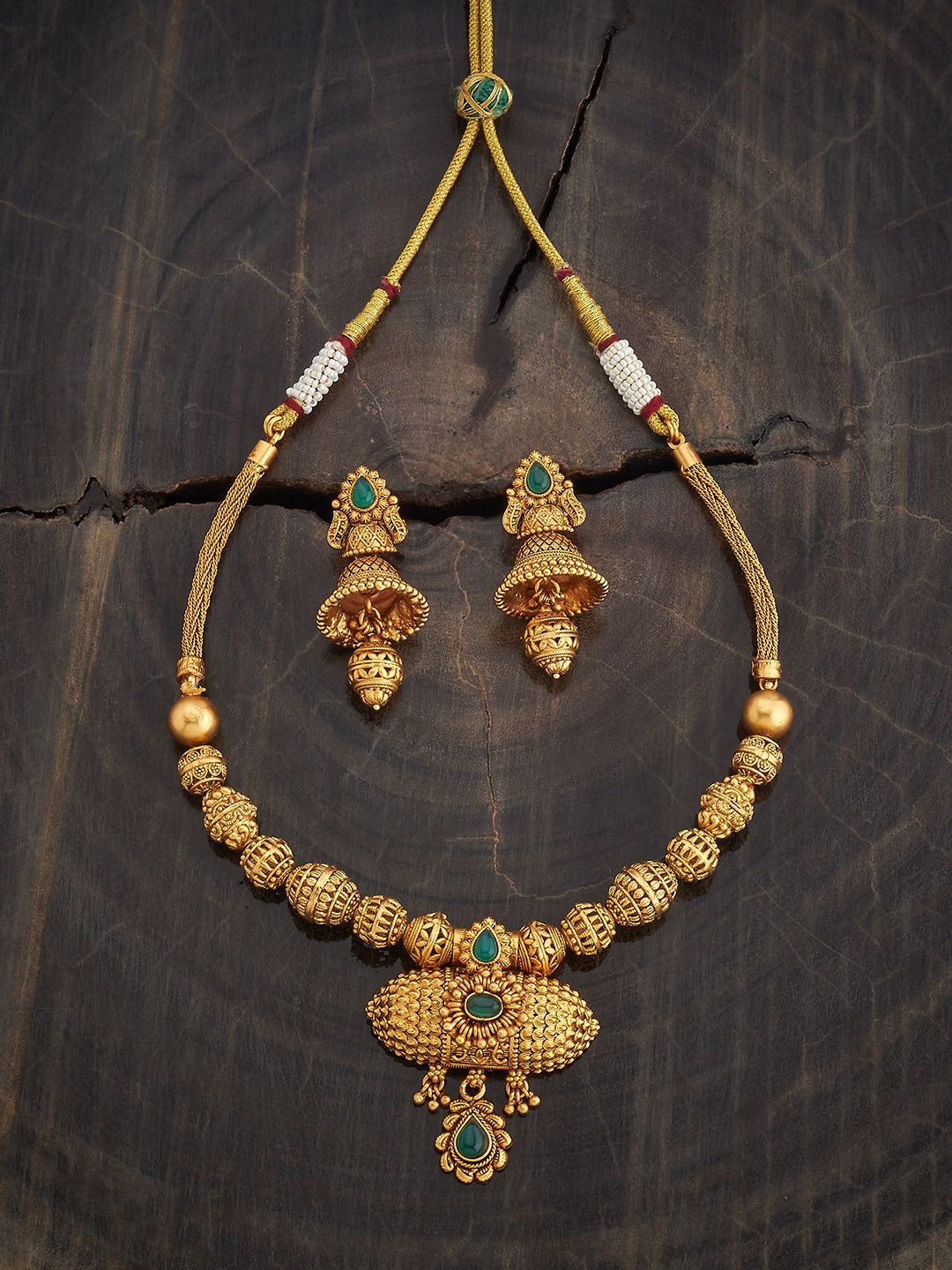

Kushal's Fashion Jewellery Copper Green Gold-Plated Antique Necklace