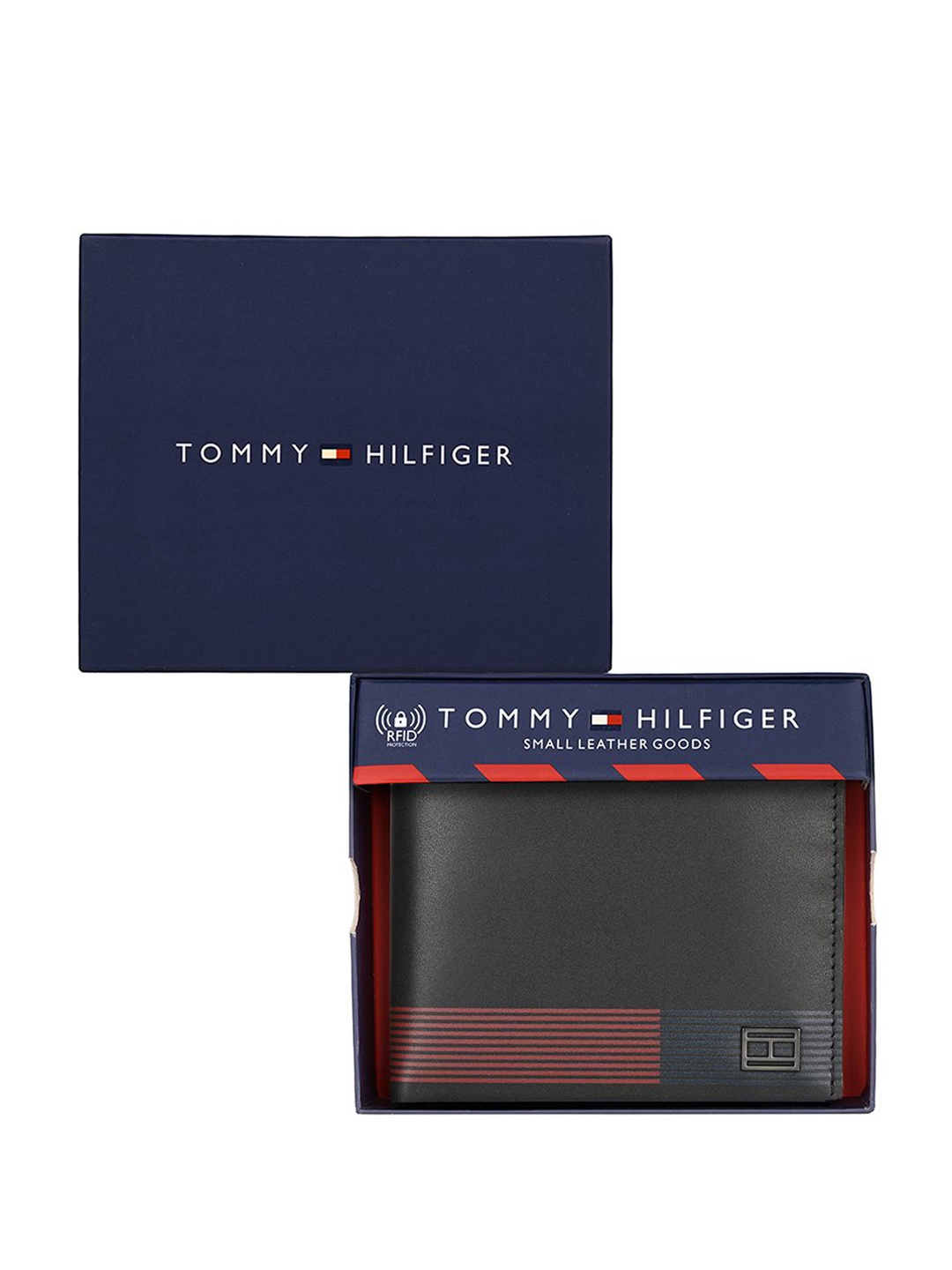 

Tommy Hilfiger Men Striped Leather Two Fold Wallet, Black