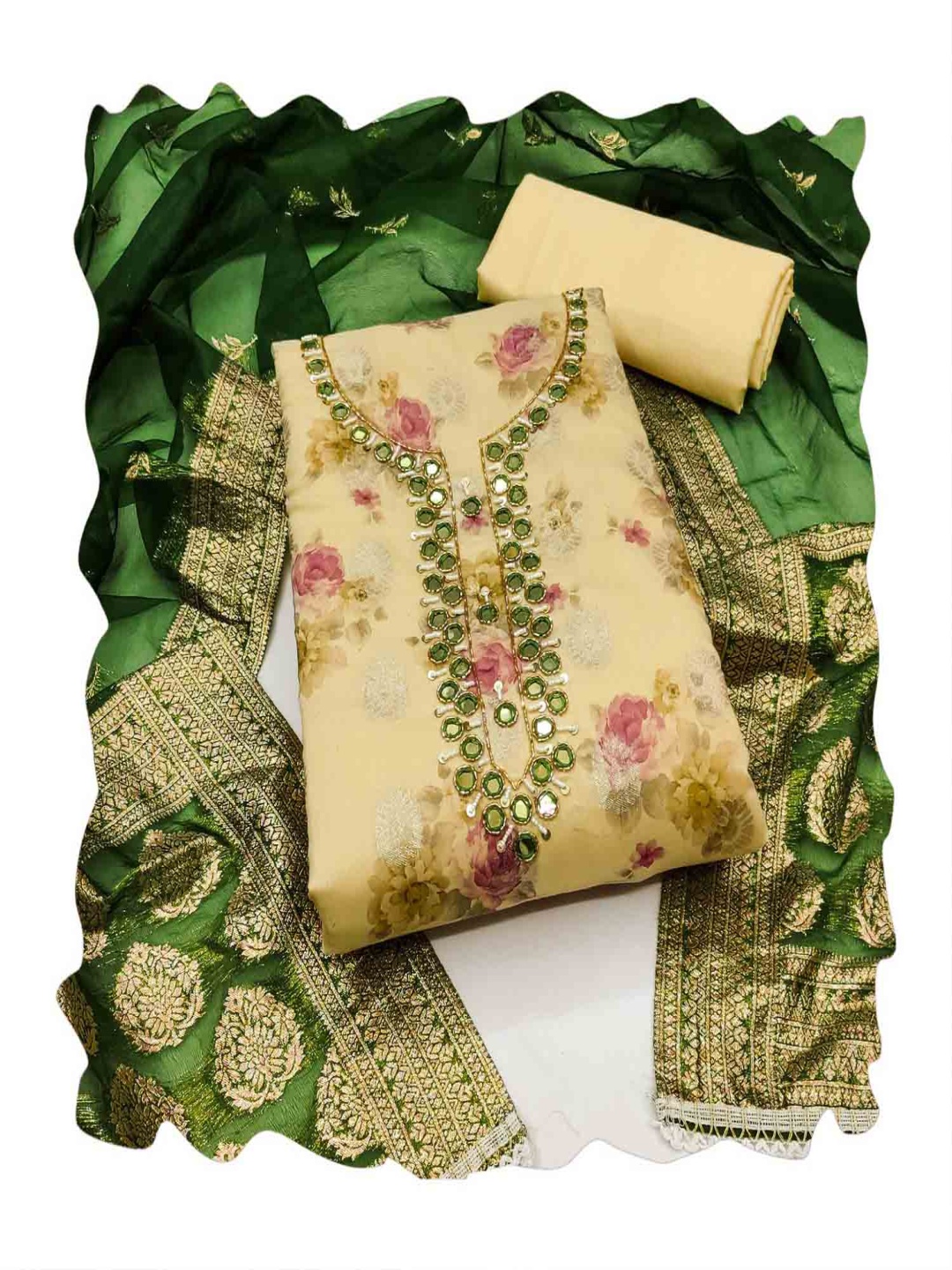 

NEGRONI Floral Embroidered Beads And Stones Unstitched Dress Material, Yellow