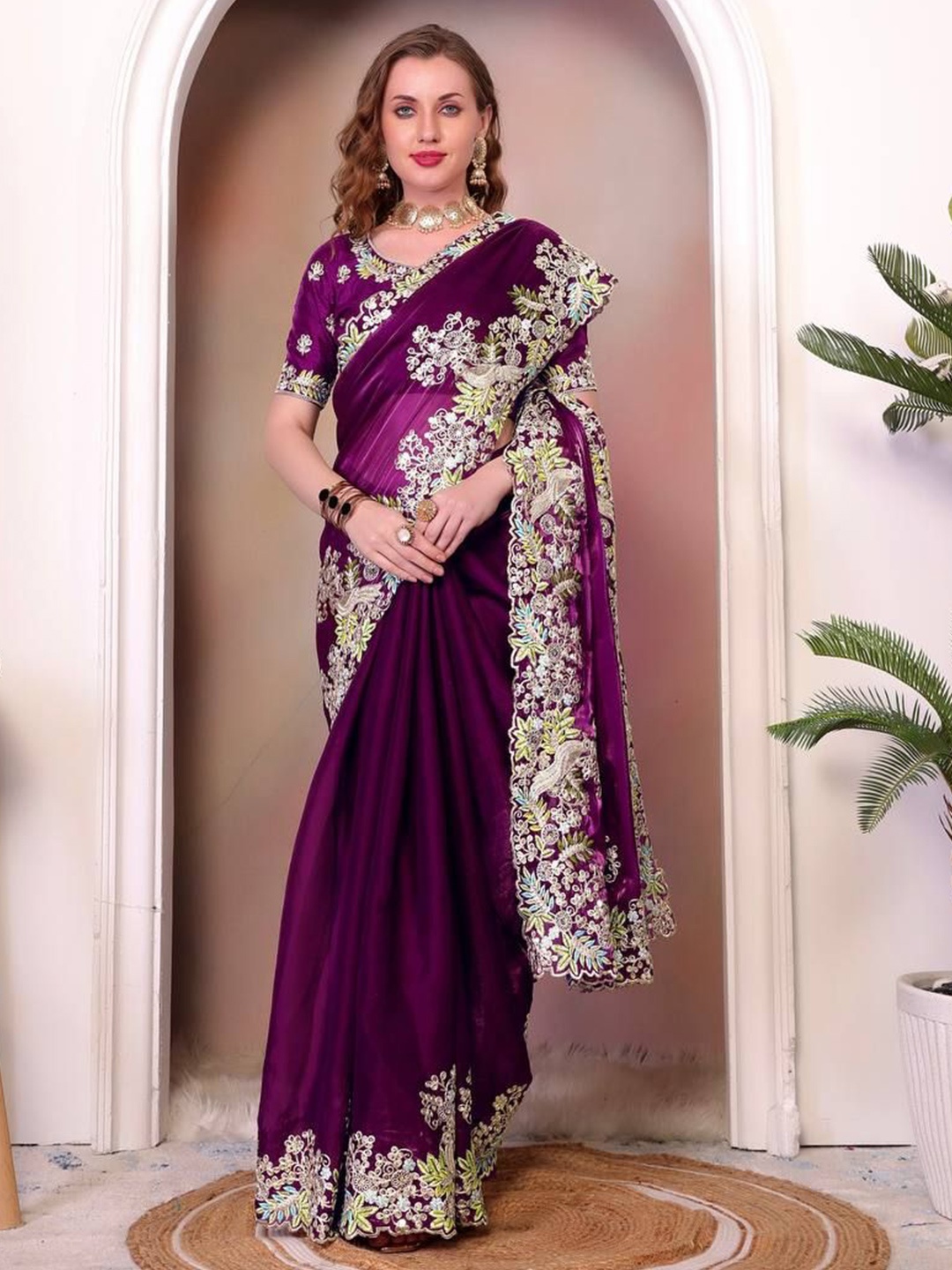 

Moda Rapido Embroidered Organza Saree, Purple