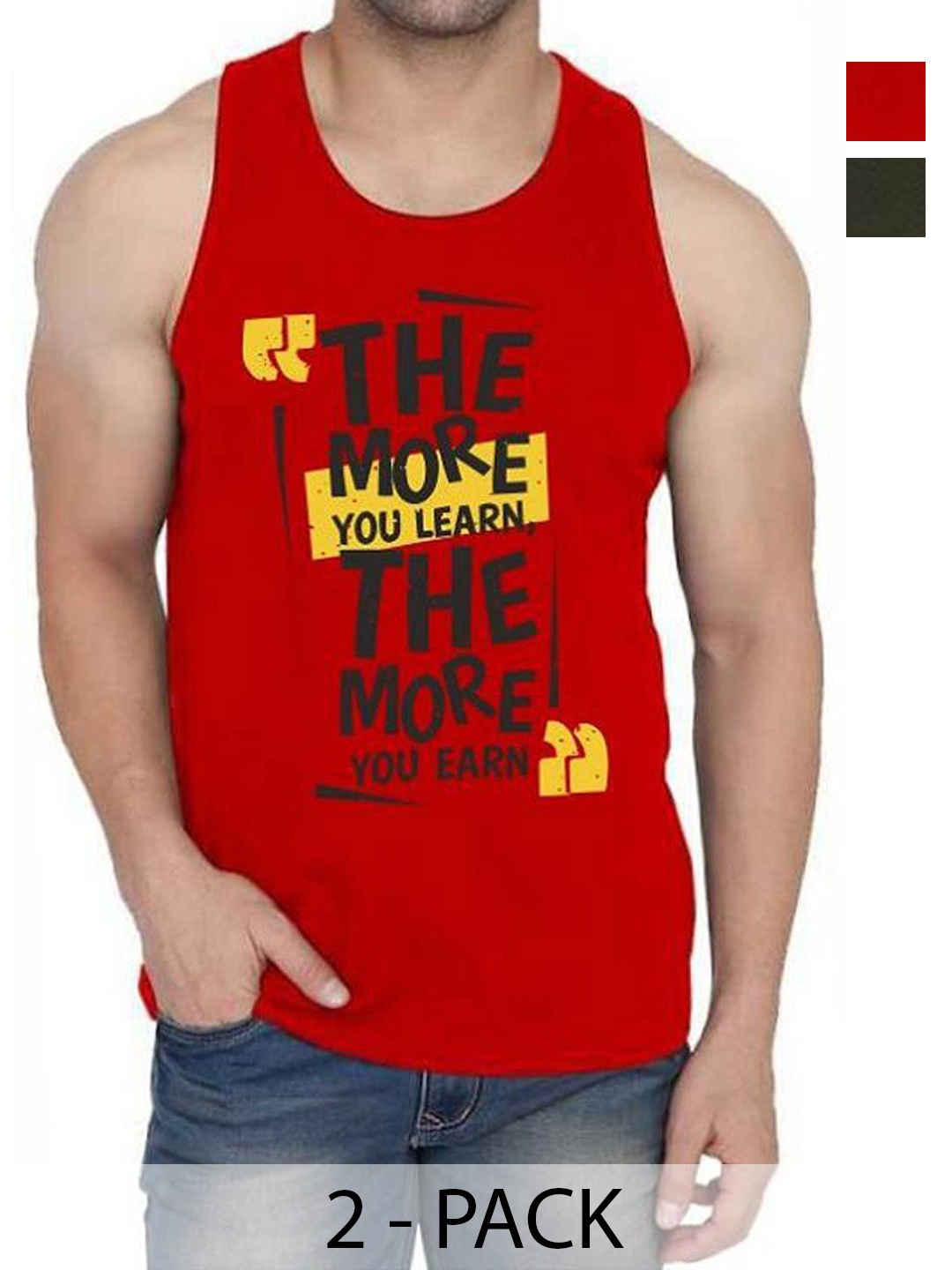 

WOOSTRO Men Pack Of 2 Typography Printed Round Neck Cotton Slim Fit T-shirts, Red