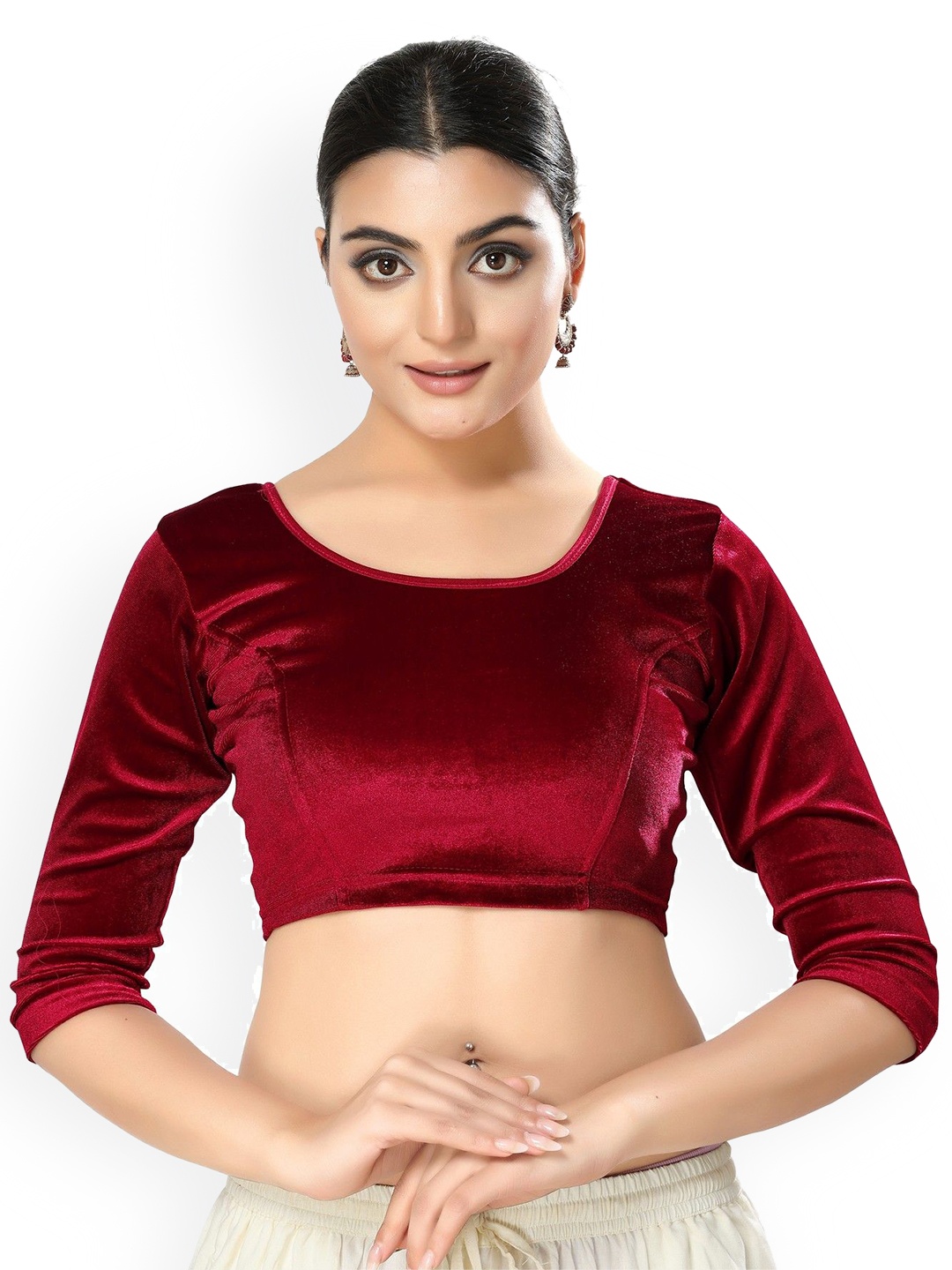 

Mmore Round Neck Stretchable Saree Blouse, Maroon