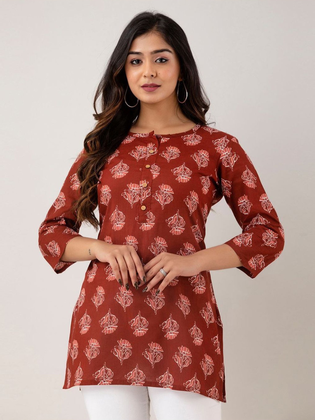 

Rangun Floral Print Top, Maroon