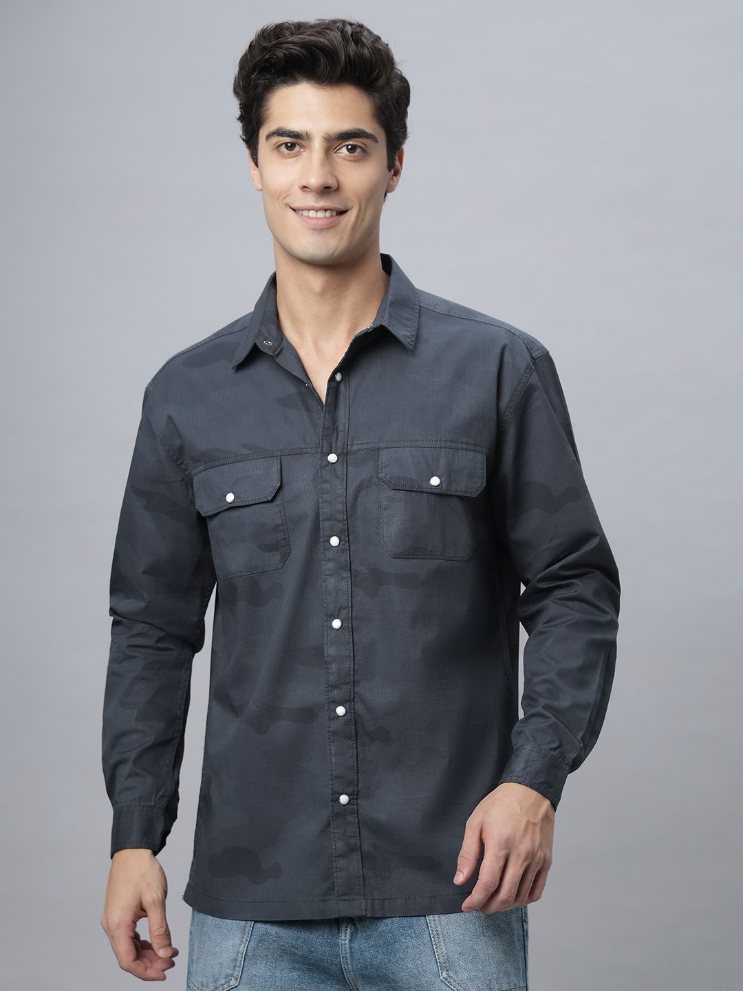 

NEON CHILLIE Men Regular Fit Spread Collar Abstract Printed Cotton Casual Shirt, Grey