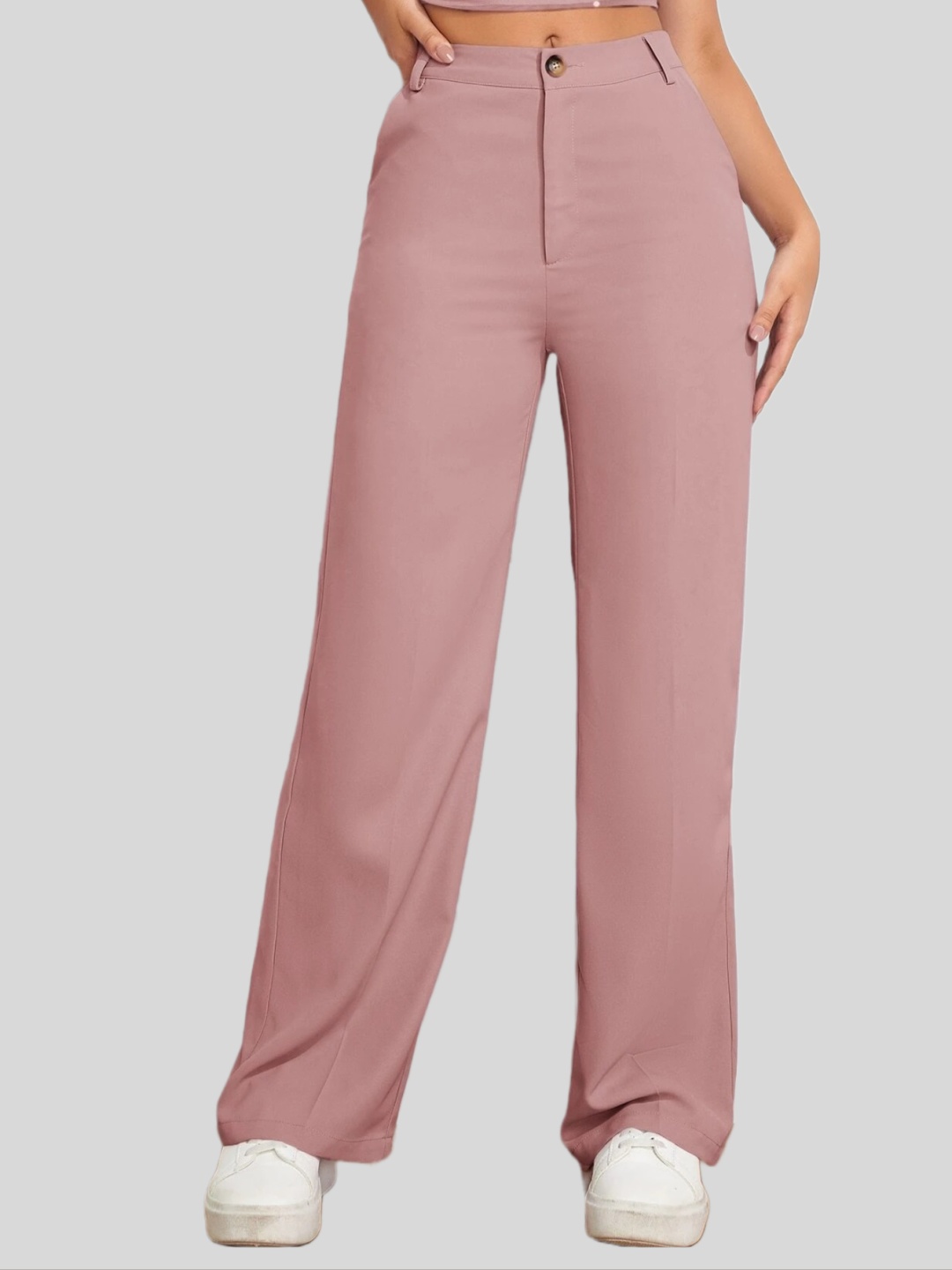 

FNOCKS Women Relaxed Flared High-Rise Parallel Trousers, Pink