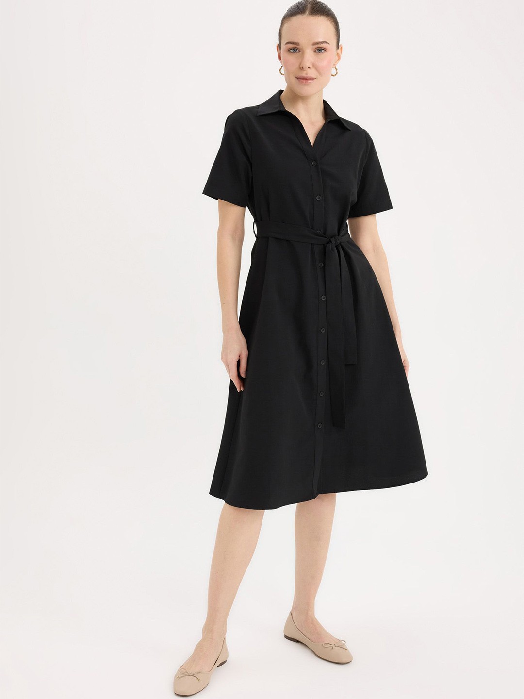 

DeFacto Women Shirt Collar Midi Shirt Dress, Na