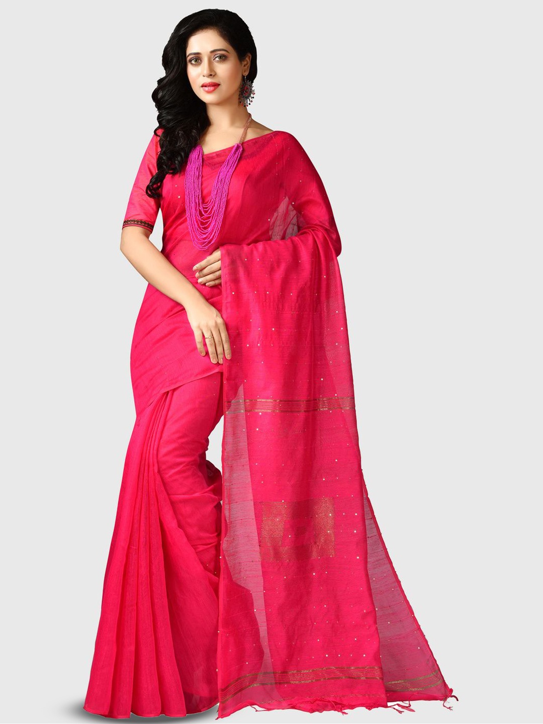 

Crochetin Sequinned Ready to Wear Saree, Pink