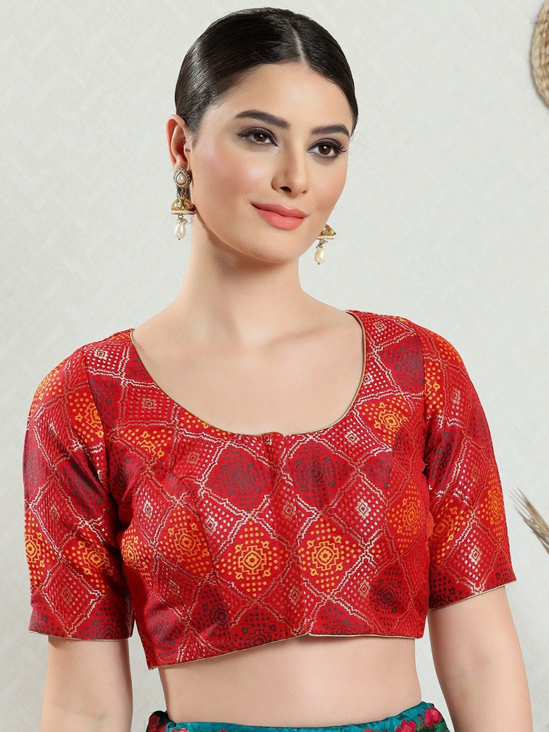 

Mmore Woven Design Saree Blouse, Red