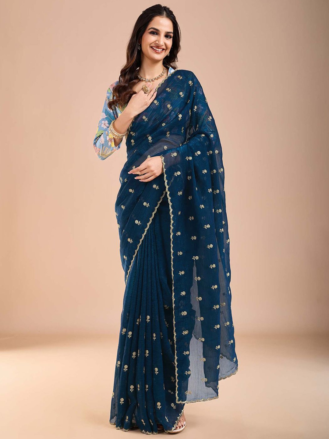 

Anouk Floral Sequinned Tissue Saree, Blue