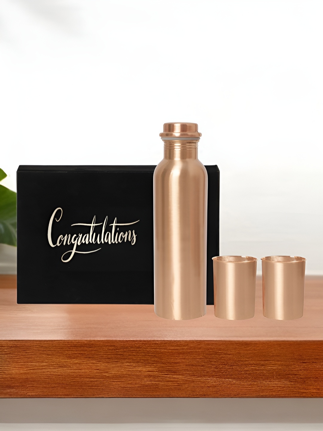 

INTERNATIONAL GIFT 3 Pieces Pure Copper Water Bottle With Glass Set Box & Bag 950ml