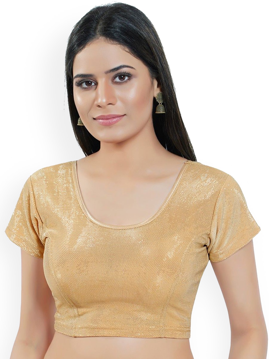 

Mmore Women Short Sleeves Stretchable Saree Blouse, Gold