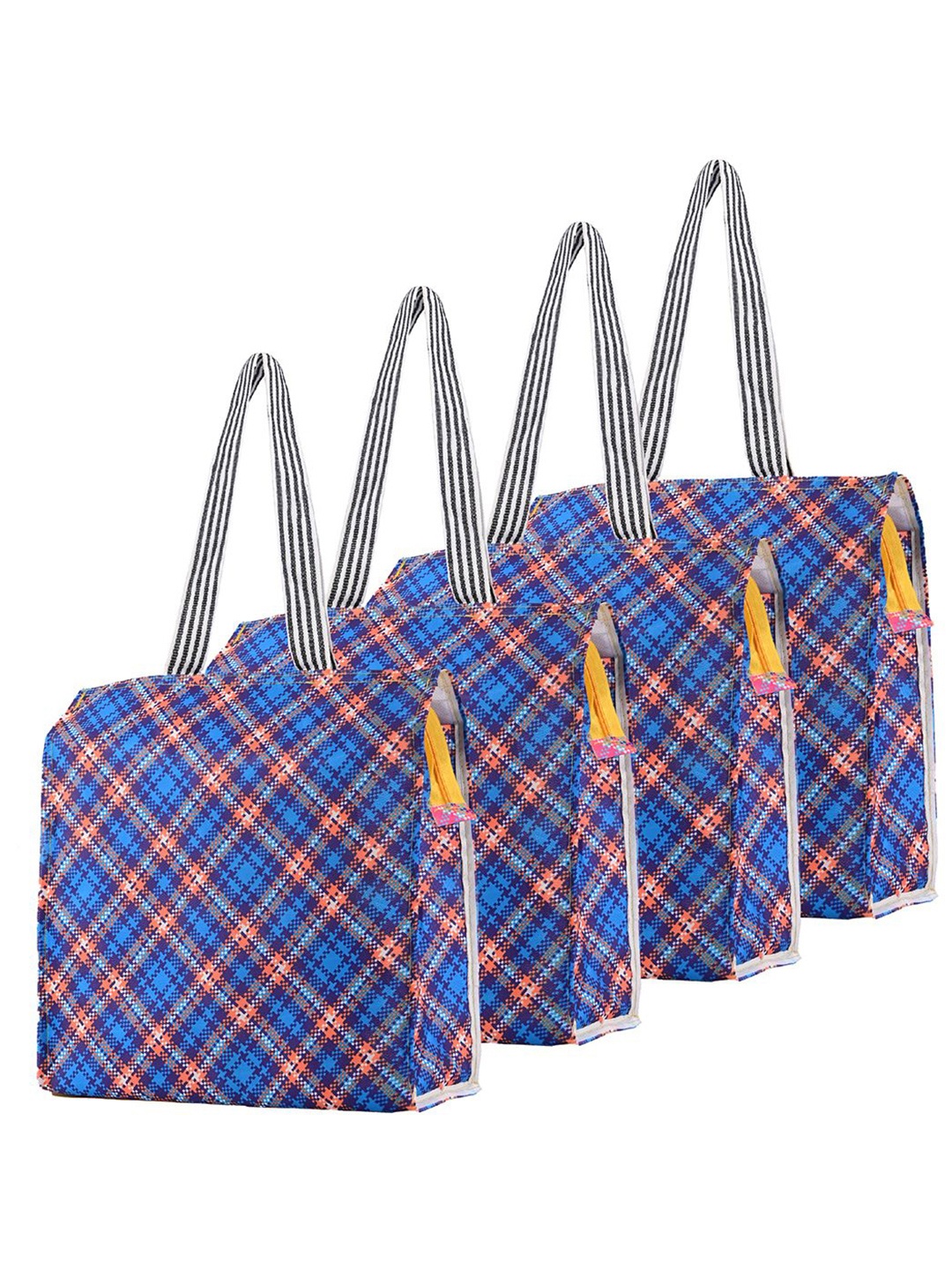 

Kuber Industries Set of 4 Checked Lunch bags Travel Accessory, Blue
