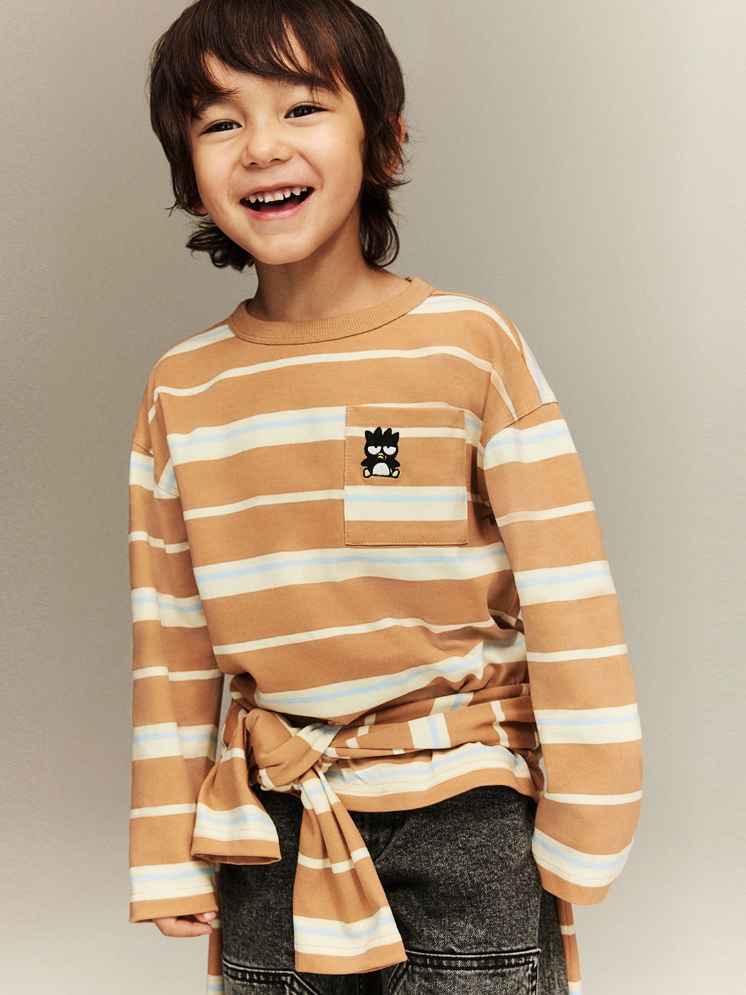 

H&M Long-Sleeved Cotton T-Shirt, Beige