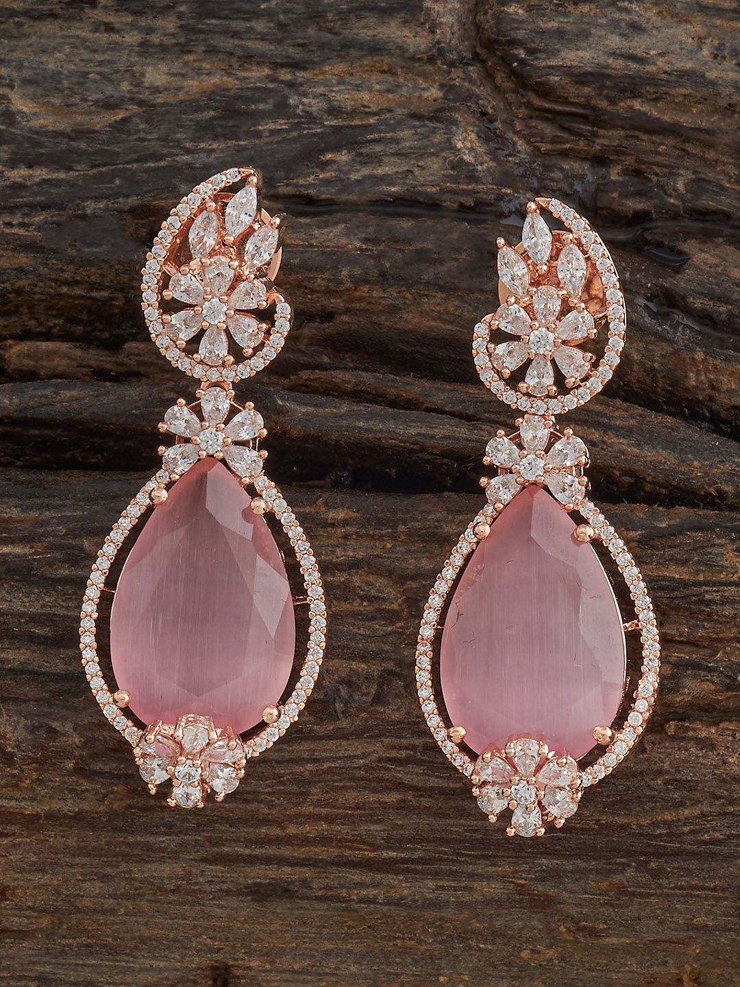 

Kushal's Fashion Jewellery Mint Contemporary Cubic Zircon Drop Earrings, Pink