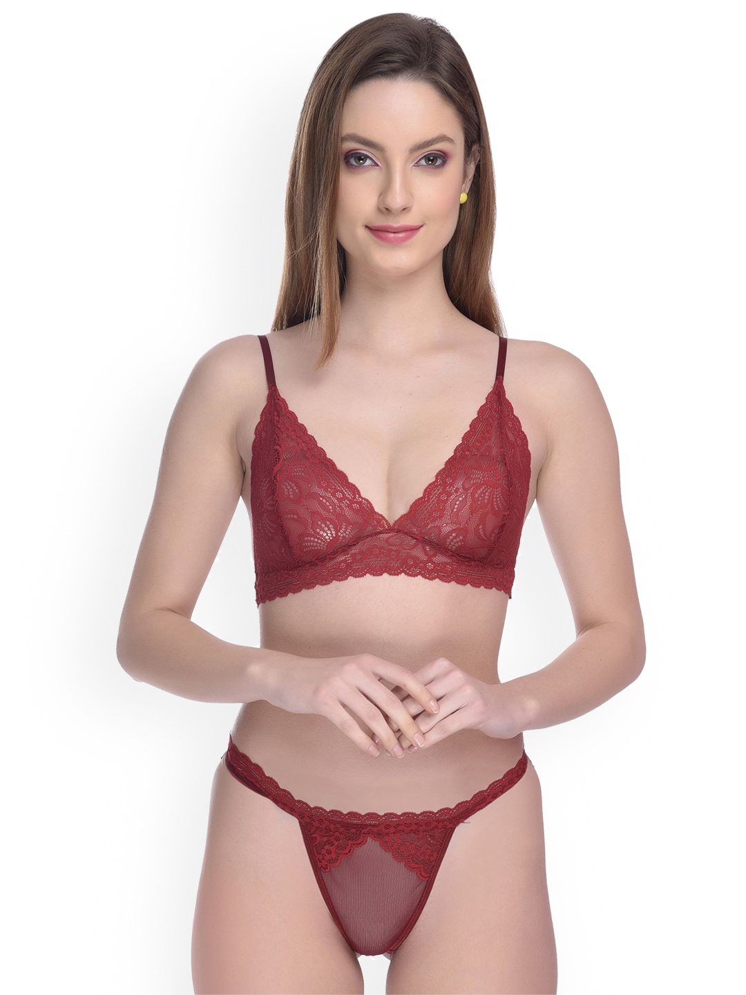 

chia fashions Women Non Padded Lingerie Set, Maroon