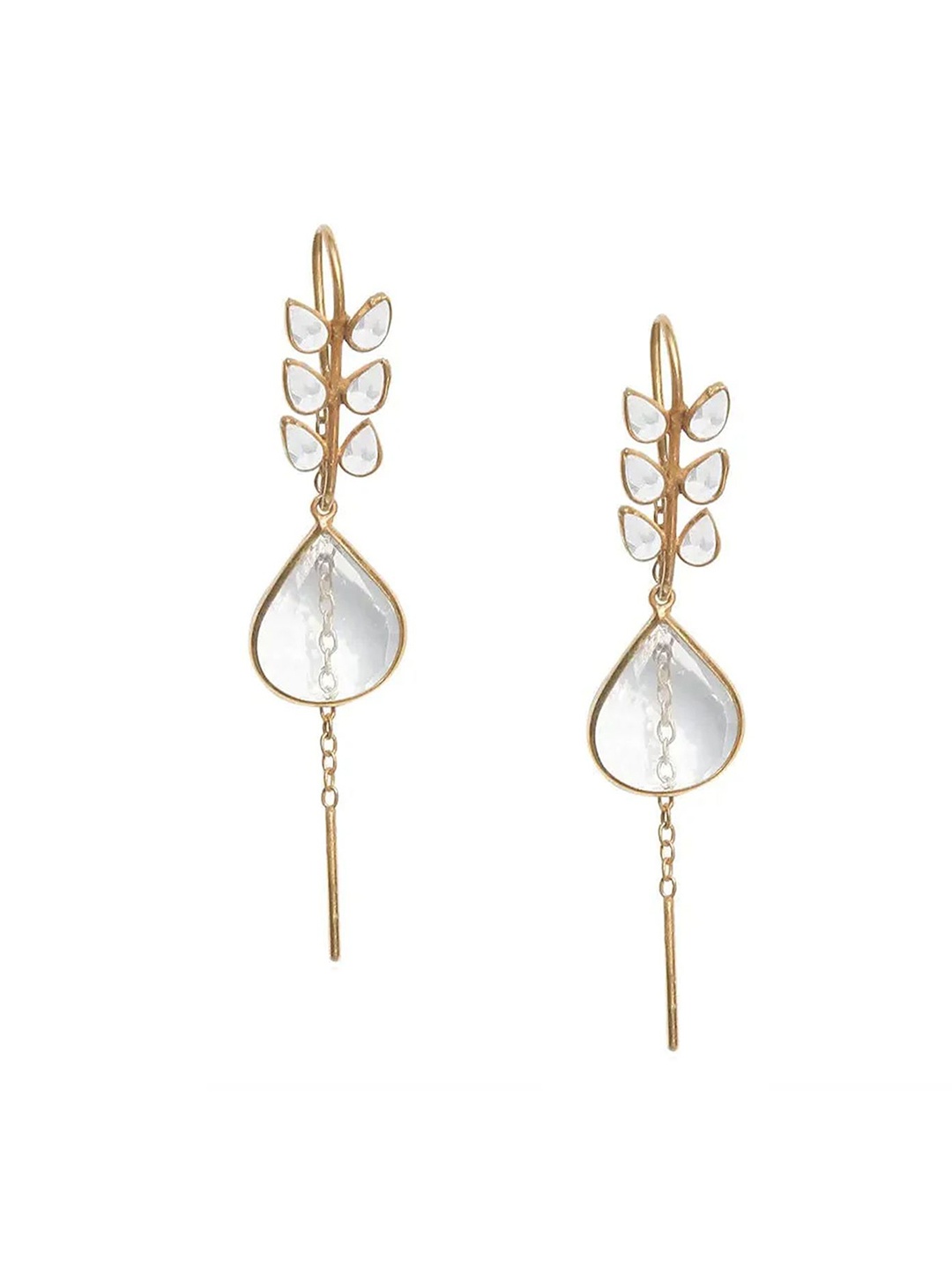 

Unniyarcha 92.5 Silver Gold-Plated Polki Sui Dhaga Drop Earrings