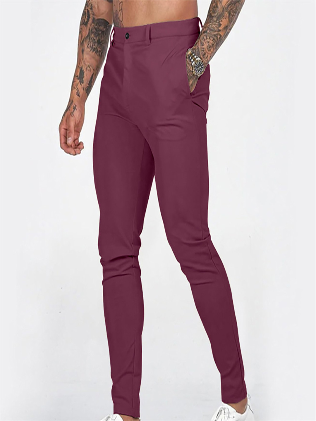 

StyleCast x Revolte Men Slim Fit Easy Wash Pleated Trousers, Maroon