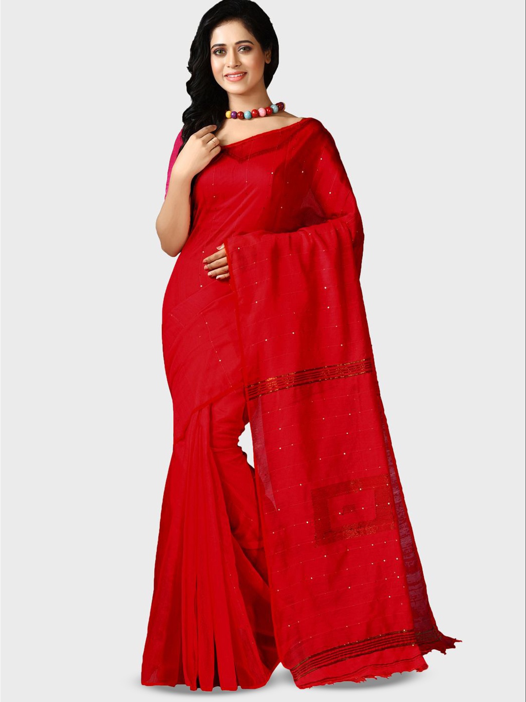 

Crochetin Embellished Beads & Stones Saree, Red