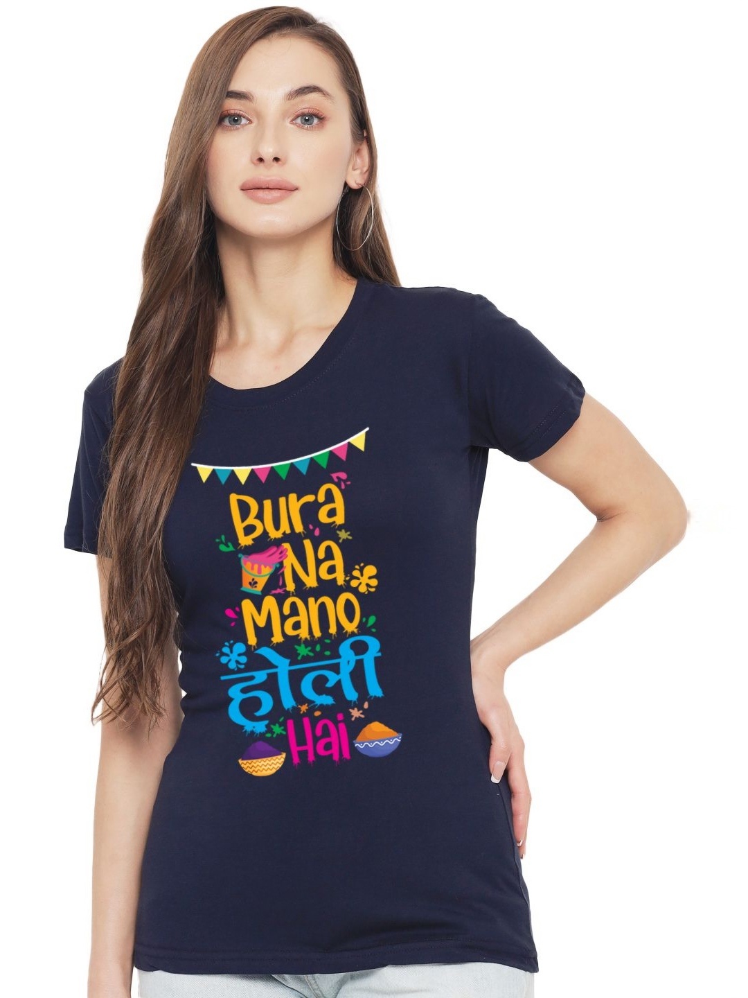 

FFLIRTYGO Women Graphic Printed Round Neck Cotton T-shirt, Navy blue