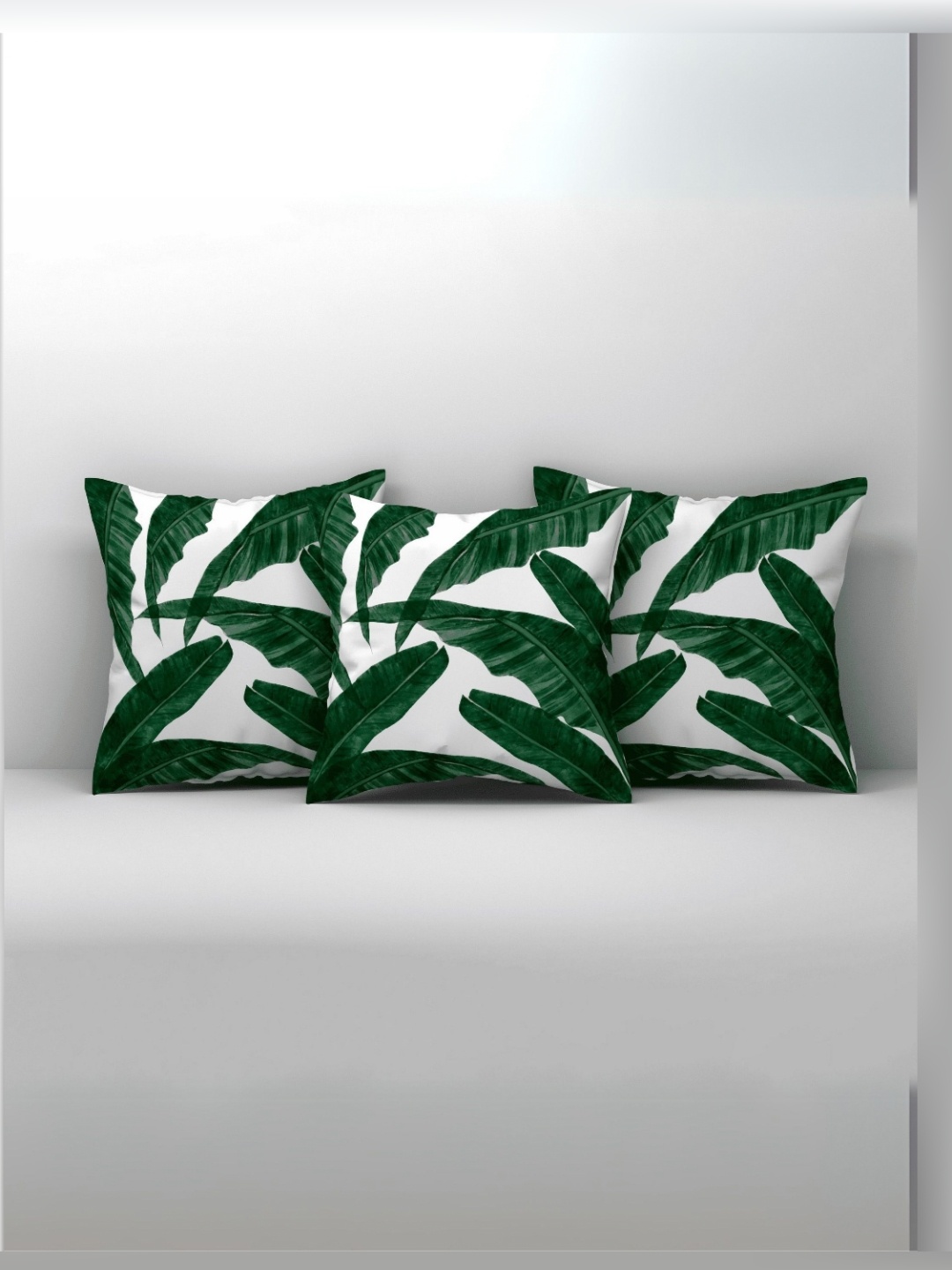 

LUSHLYF White & Green 3 Pieces Floral Velvet Square Cushion Covers