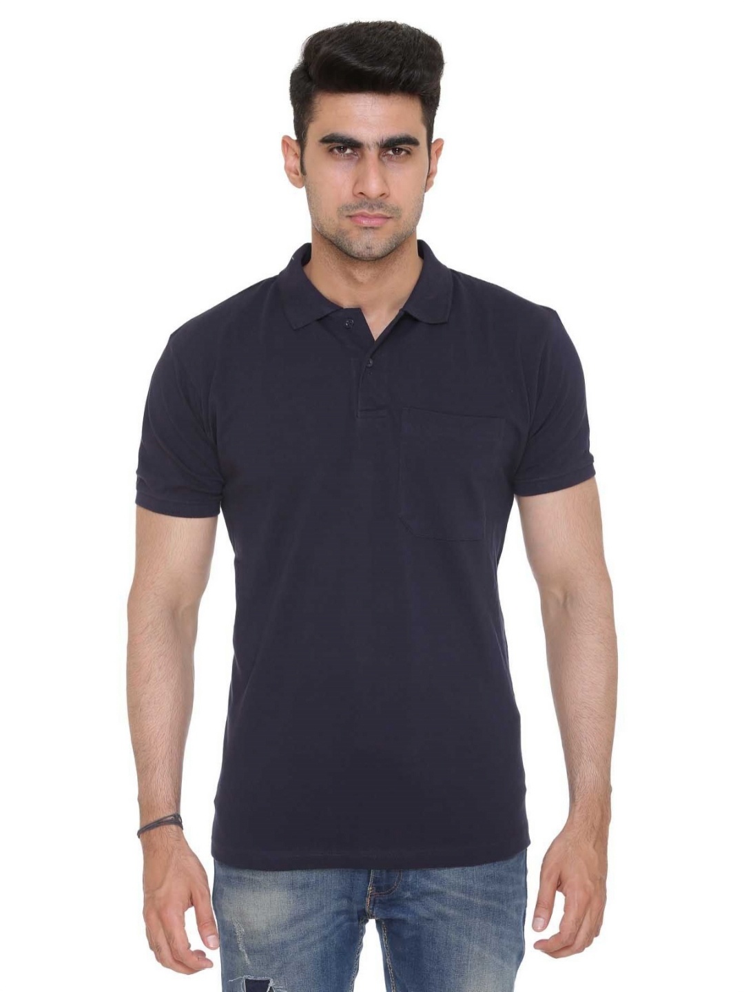 

Colors and Blends Men Solid Polo Collar Cotton T-shirt, Blue