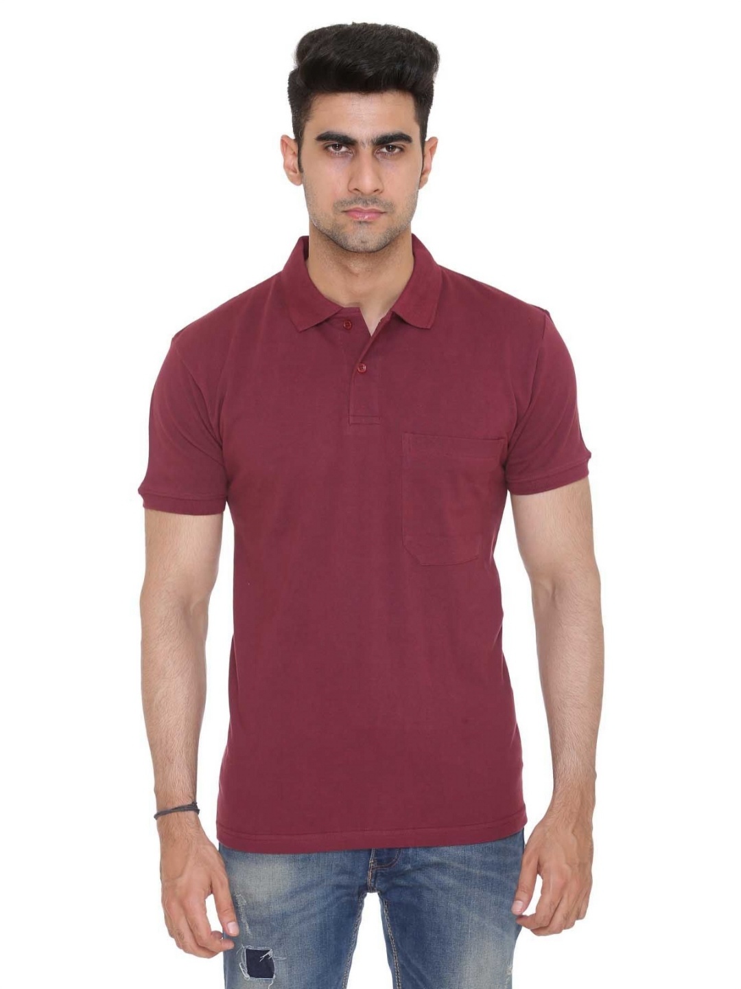 

Colors and Blends Men Solid Polo Collar Cotton T-shirt, Purple