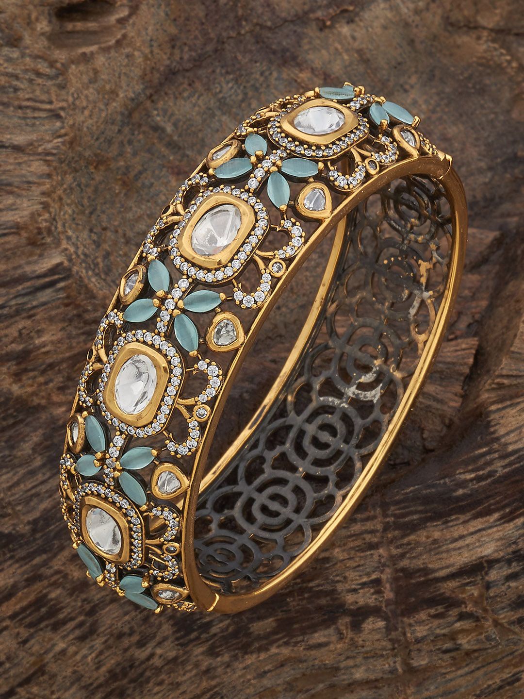 

Kushal's Fashion Jewellery Women Mint Victorian-Plated Kundan Kada Bangle, Gold