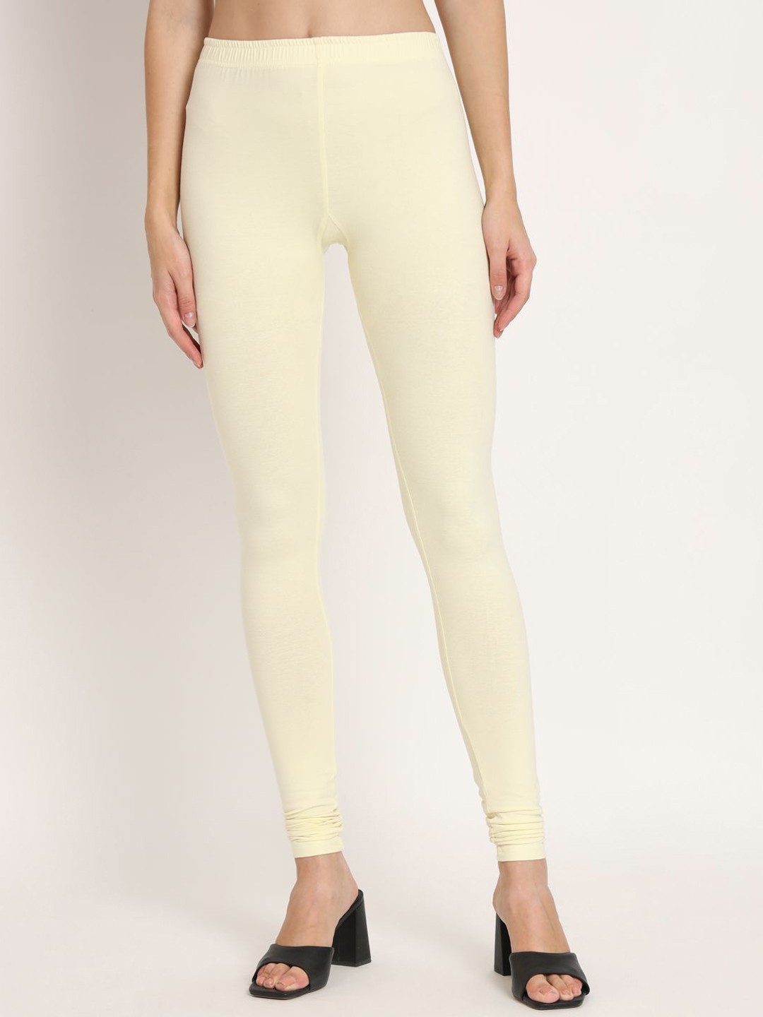 

Thread Plus Women Churidar Super Stretchable Solid Cotton Leggings, Cream