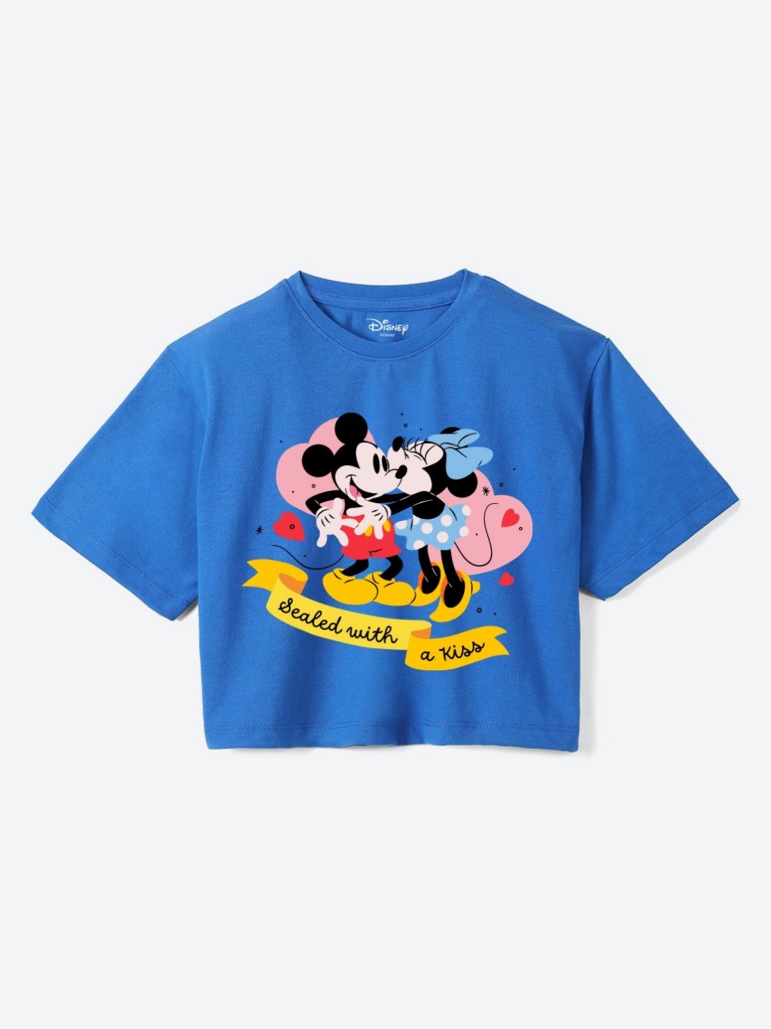 

YK Disney Girls Printed Pure Cotton Applique Boxy T-shirt, Blue