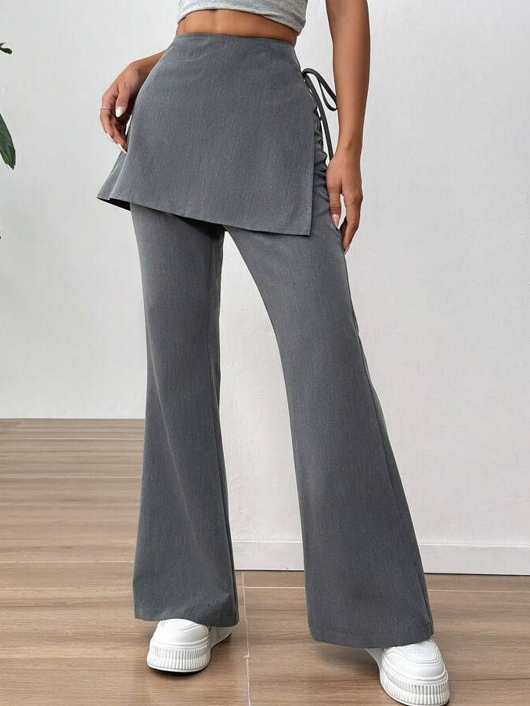 

TABADTOD Women High-Rise Trouser With Wrap Around Skirt, Grey