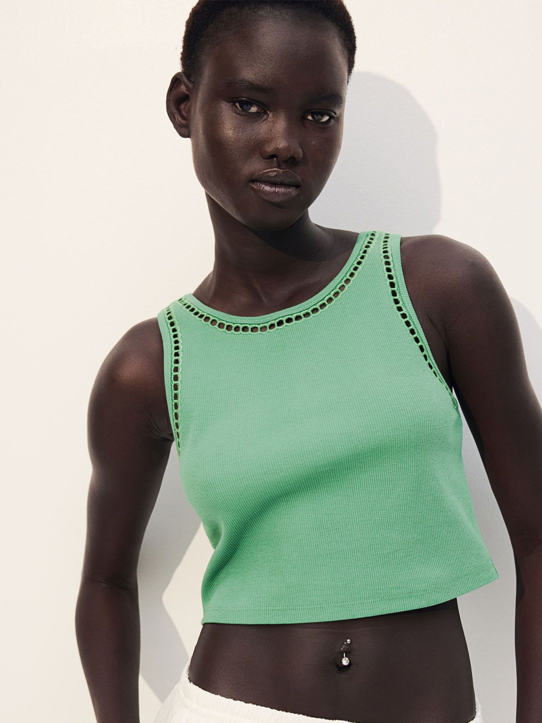 

H&M Cropped Vest Top, Green