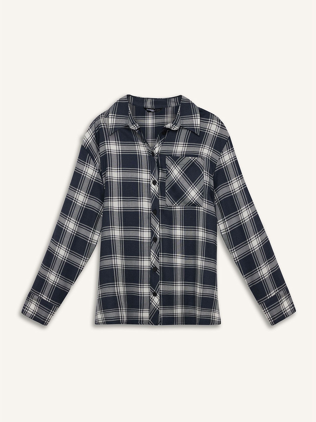 

DeFacto Women Spread Collar Tartan Checked Casual Shirt, Black